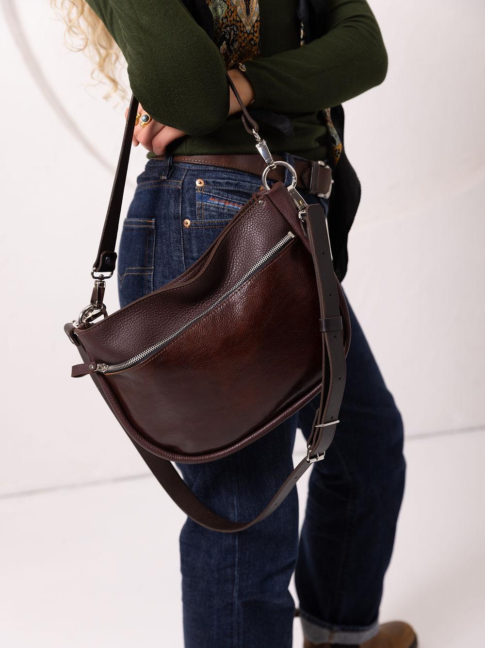 STELLA Leather Handbag Brown Cognac ROODS PROJECT