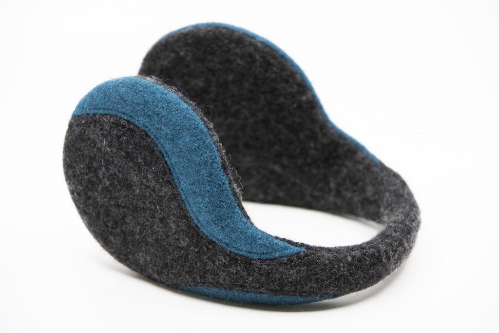 Felted Wool Earmuffs - Dark Grey, Aquamarine - ROODS PROJECT