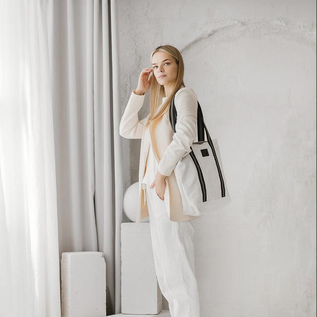 White Denim Tote Bag - ROODS PROJECT