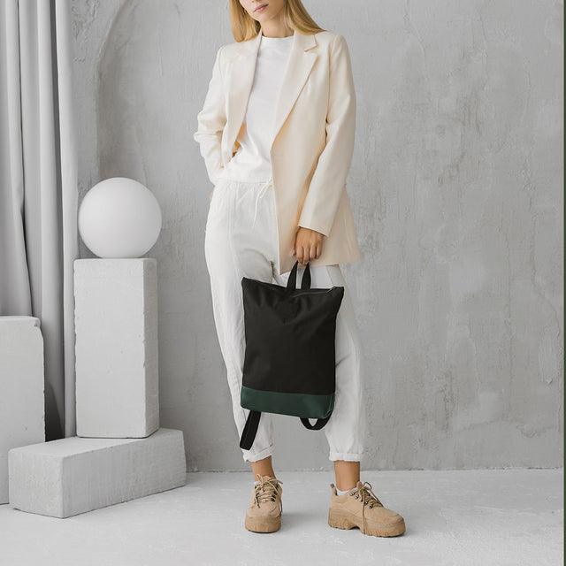 Waterproof Backpack with Green Leather Bottom - ROODS PROJECT