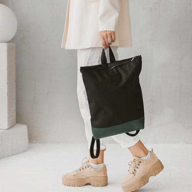 Waterproof Backpack with Green Leather Bottom - ROODS PROJECT