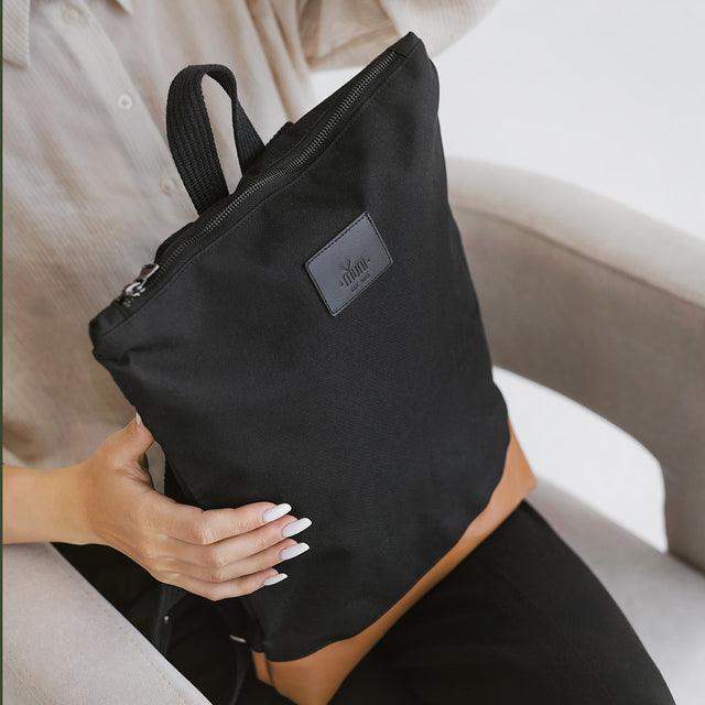 Waterproof Backpack with Tan Leather Bottom - ROODS PROJECT