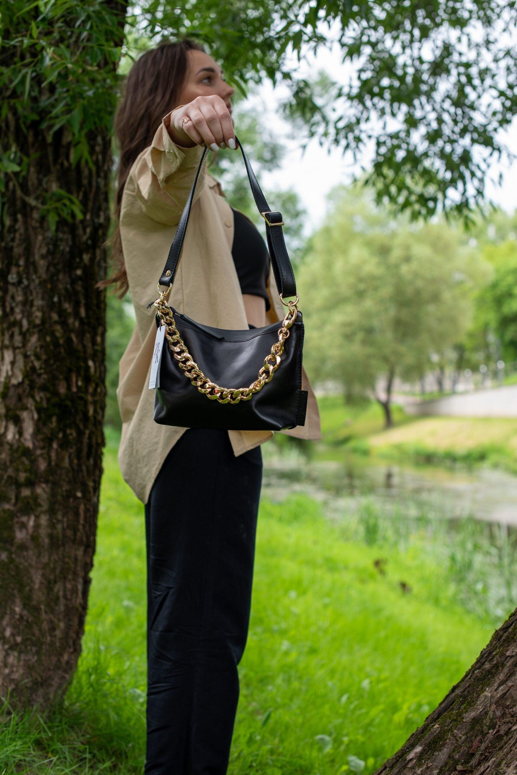 Black Leather Hobo Bag - Small - ROODS PROJECT