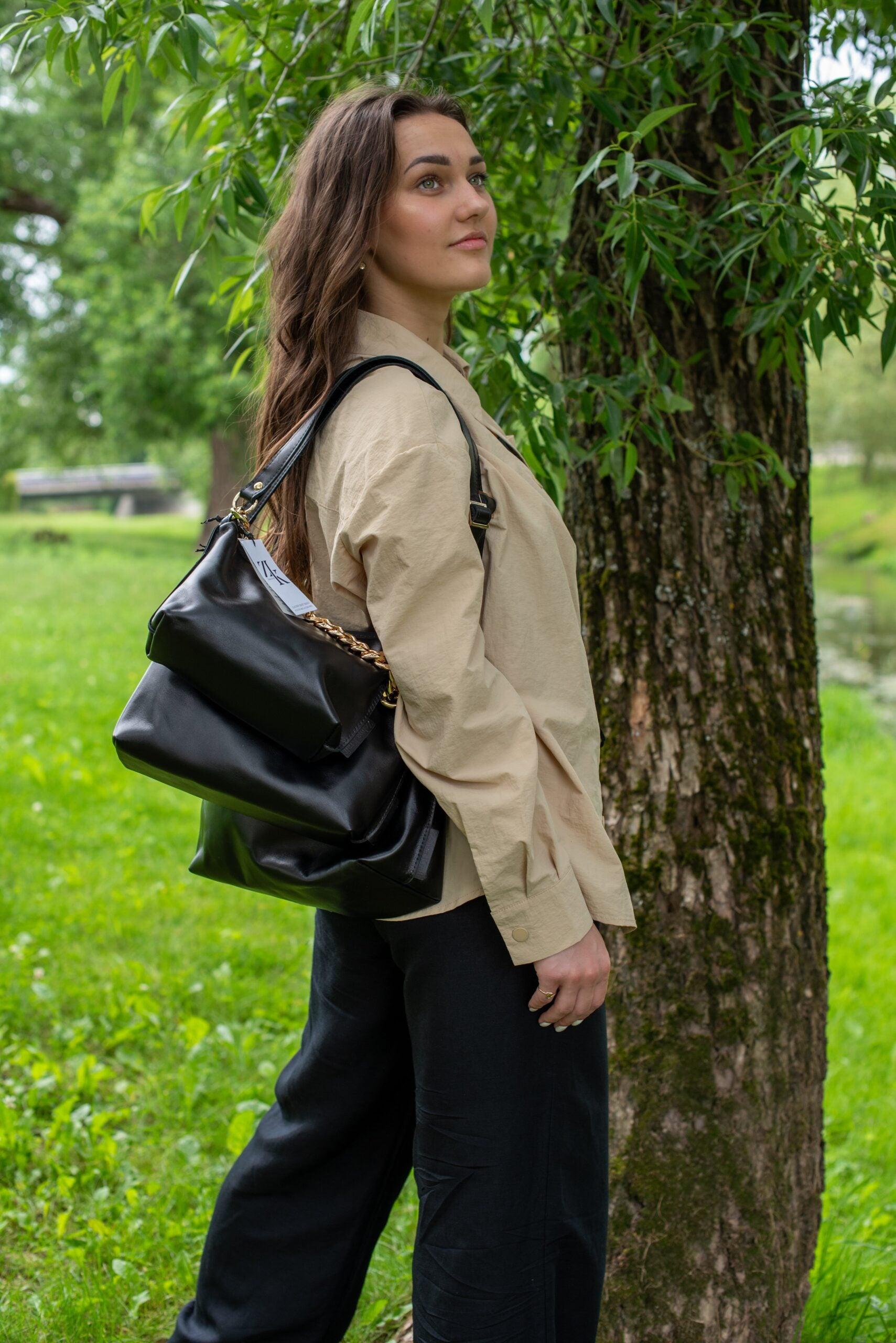 Black Leather Hobo Bag - Small - ROODS PROJECT