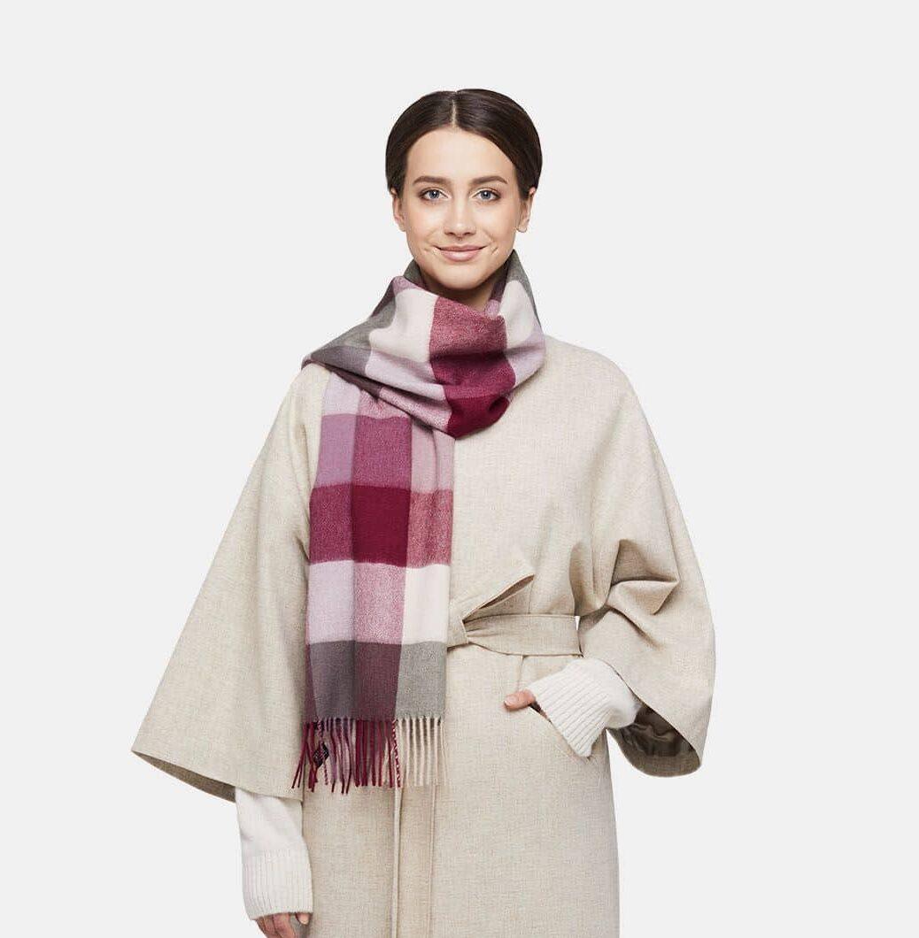 Natural Baby Alpaca Wool Midi Exclusive Check Scarf for Women - ROODS PROJECT