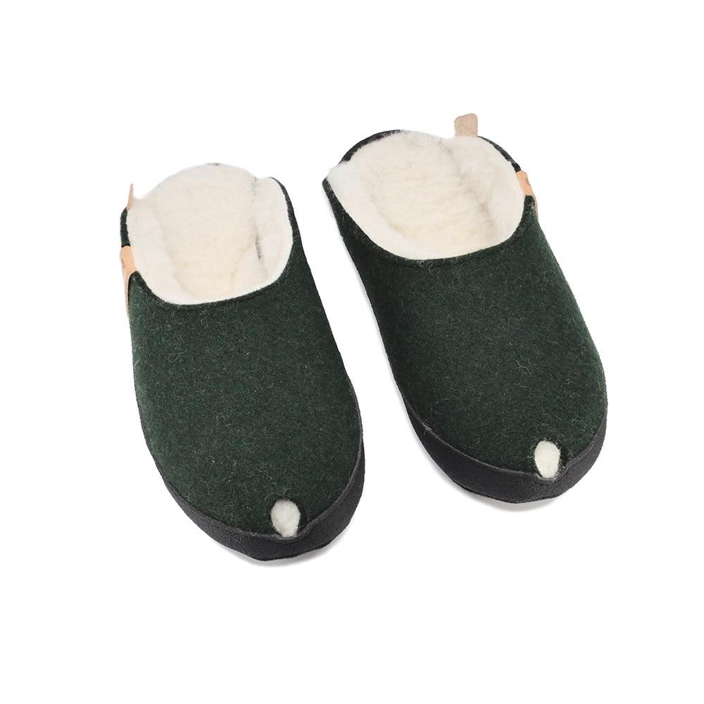 TOKU Brussels Slippers with Lambswool - Dark Green - ROODS PROJECT