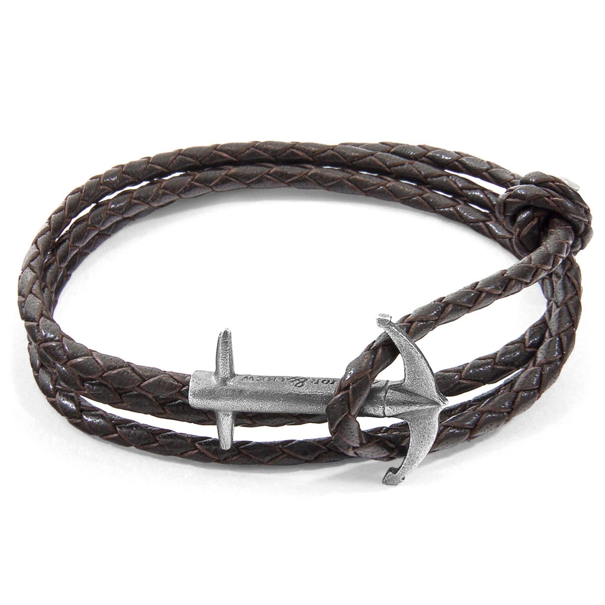 Admiral Anchor Silver and Braided Leather Bracelet - Dark Brown - ROODS PROJECT