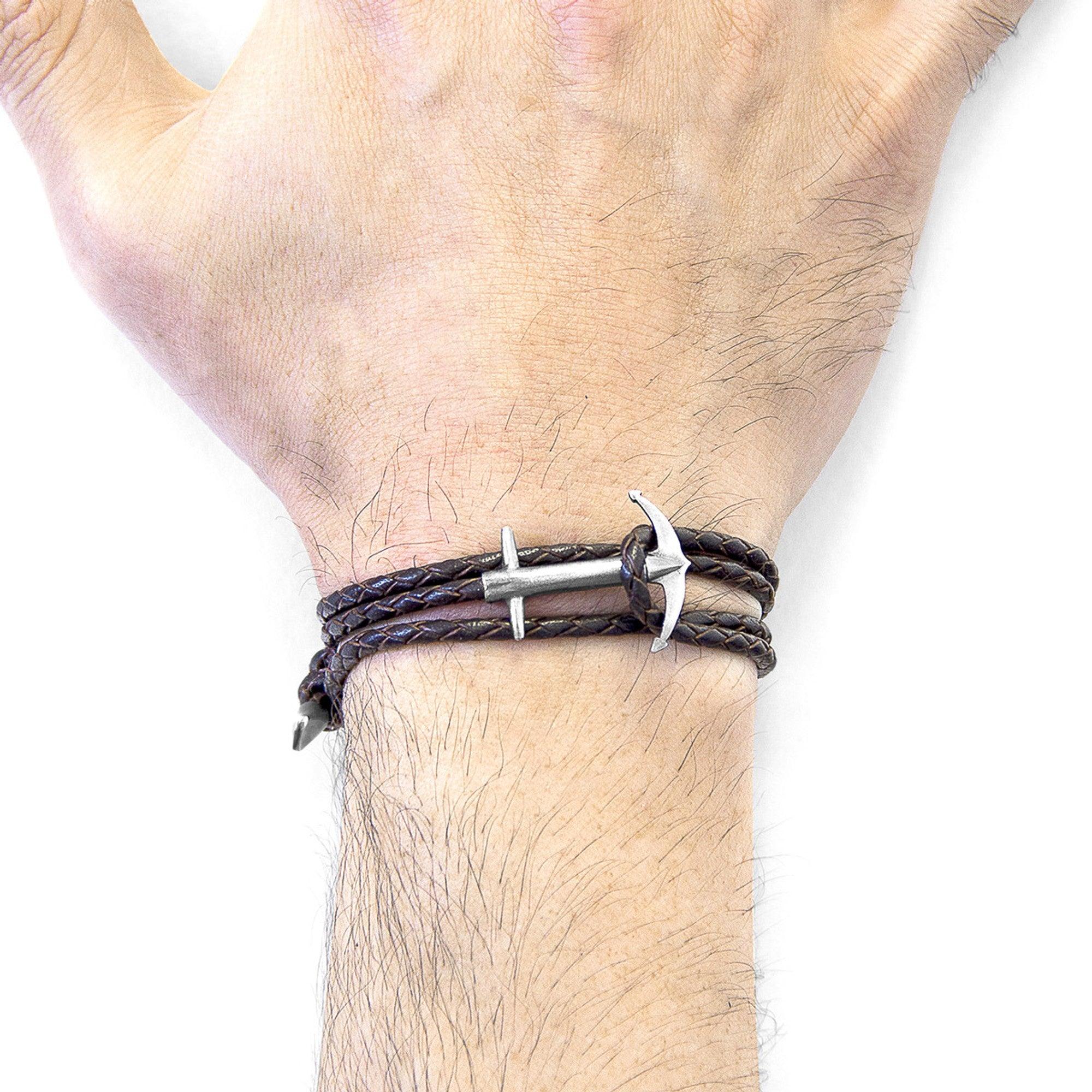 Admiral Anchor Silver and Braided Leather Bracelet - Dark Brown - ROODS PROJECT