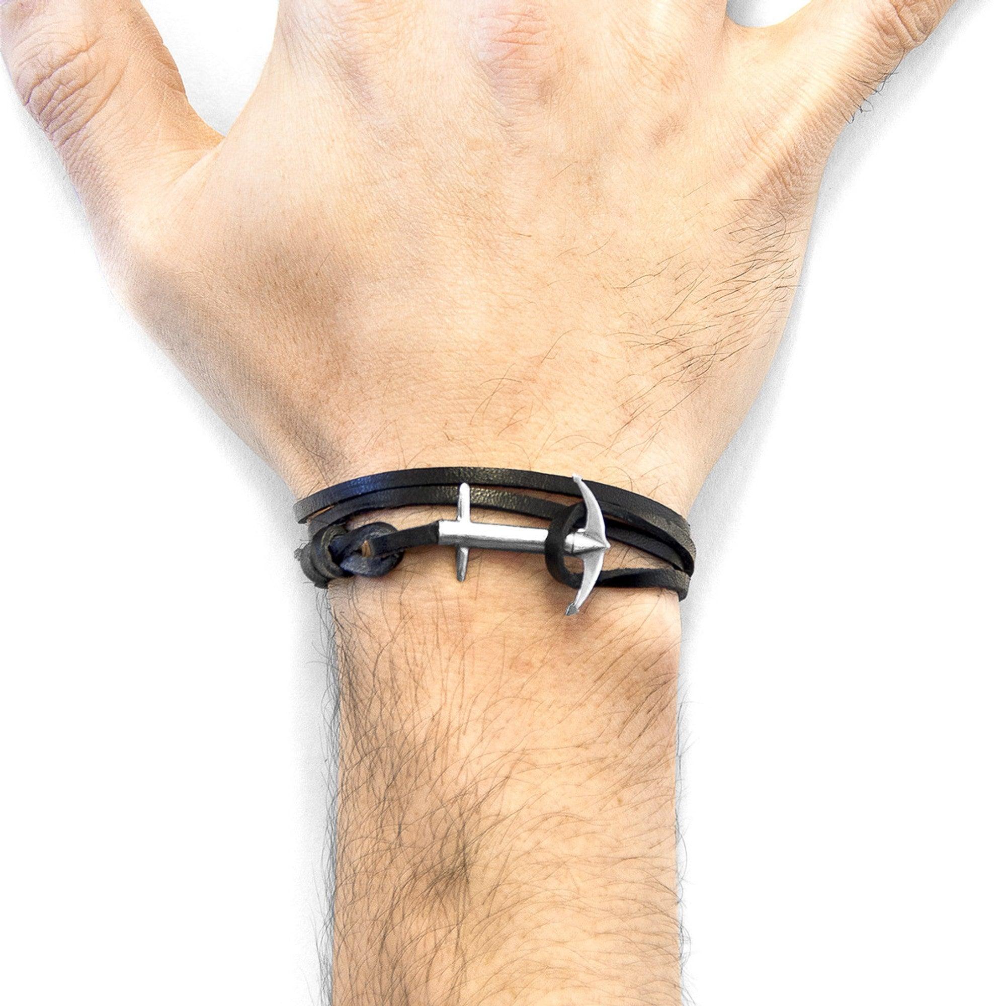 Admiral Anchor Silver and Flat Leather Bracelet - Coal Black - ROODS PROJECT