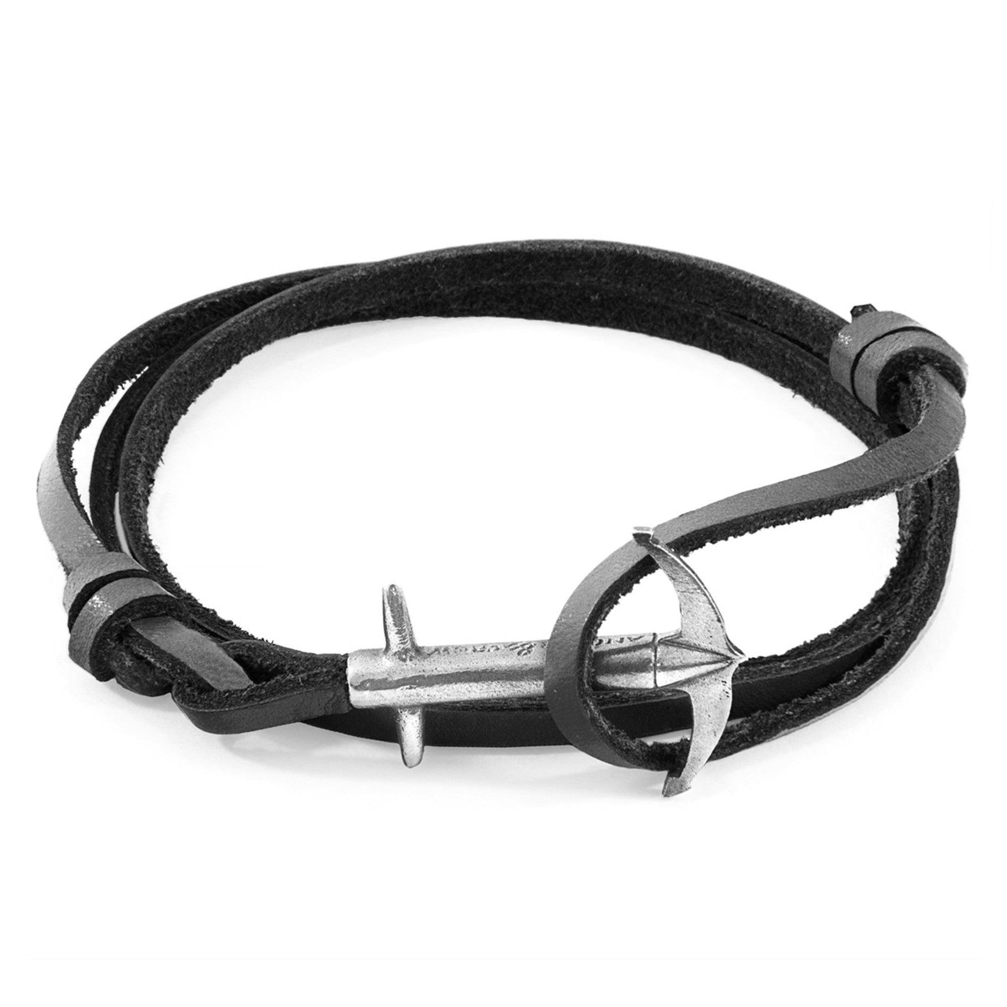 Admiral Anchor Silver and Flat Leather Bracelet - Coal Black - ROODS PROJECT