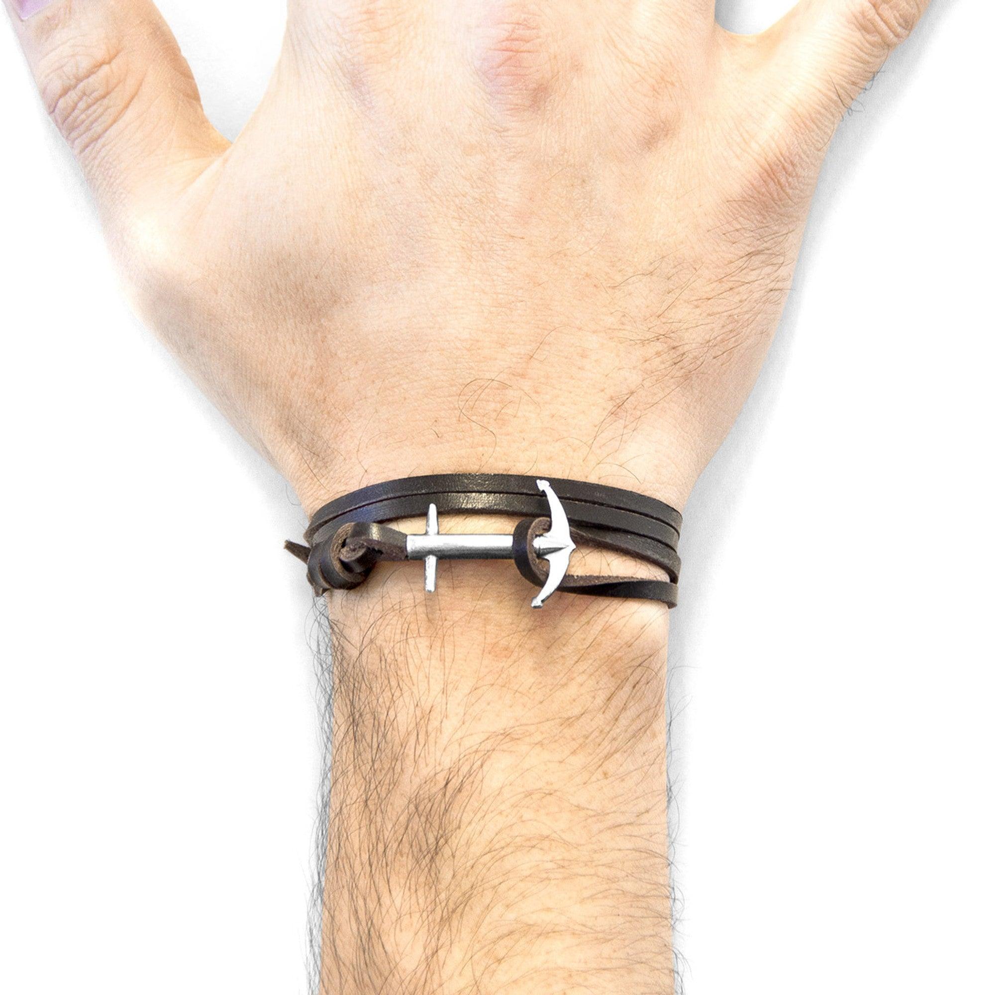 Admiral Anchor Silver and Flat Leather Bracelet - Dark Brown - ROODS PROJECT
