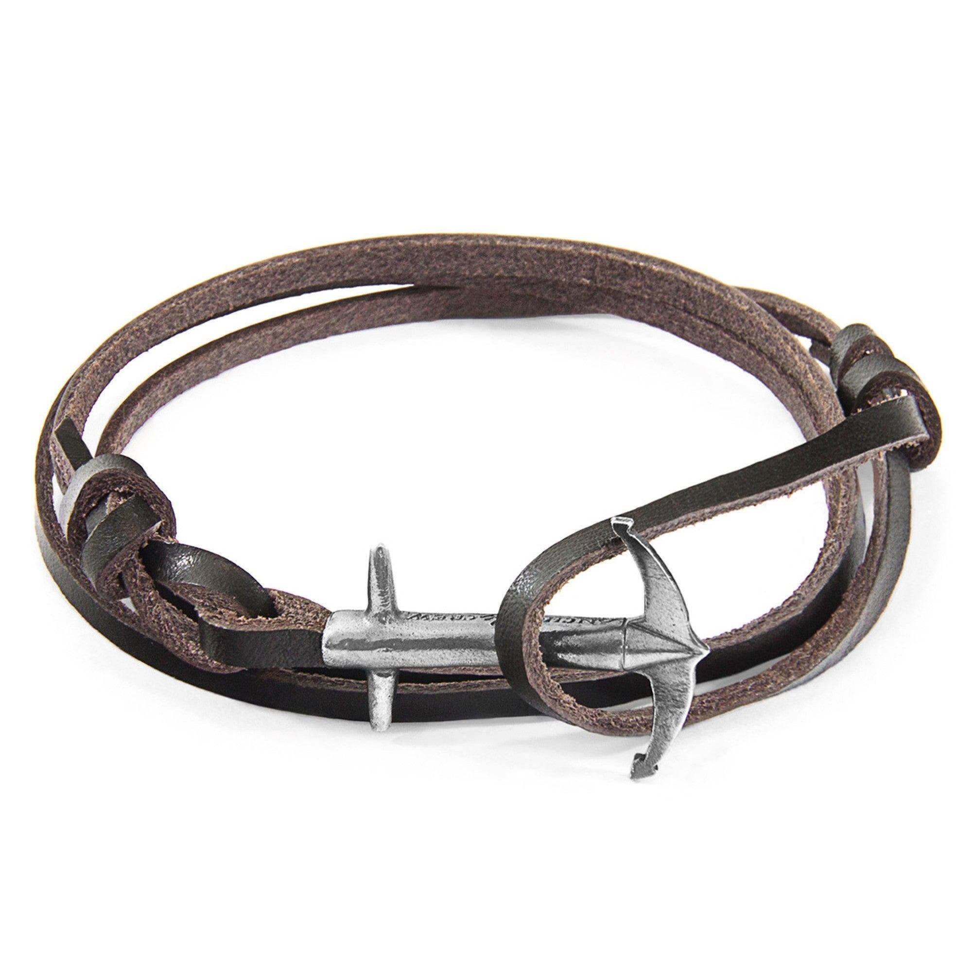Admiral Anchor Silver and Flat Leather Bracelet - Dark Brown - ROODS PROJECT