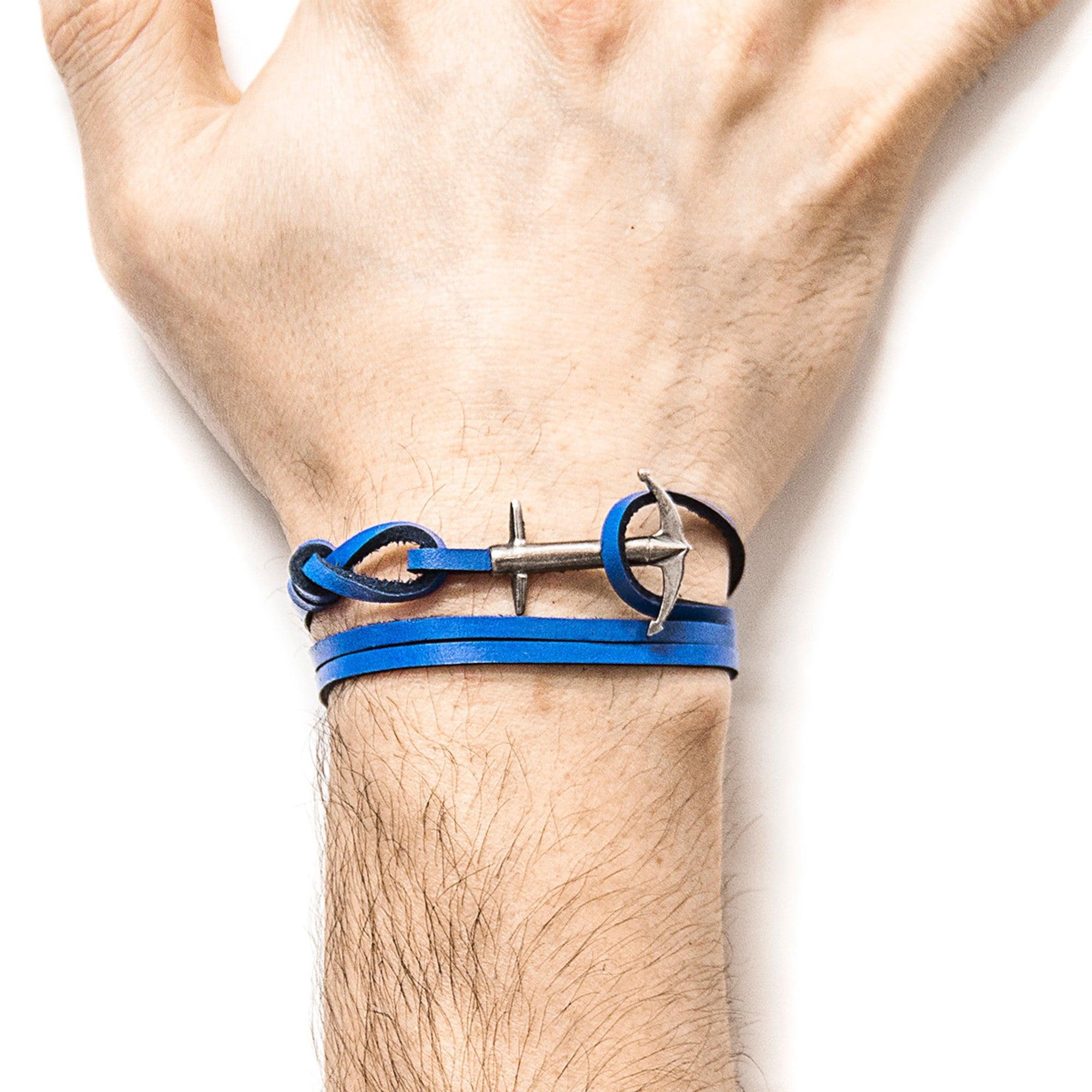Admiral Anchor Silver and Flat Leather Bracelet - Royal Blue - ROODS PROJECT