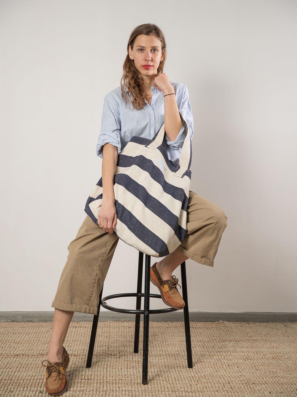 BEACH BAG - Reclaimed stripe canvas - ROODS PROJECT