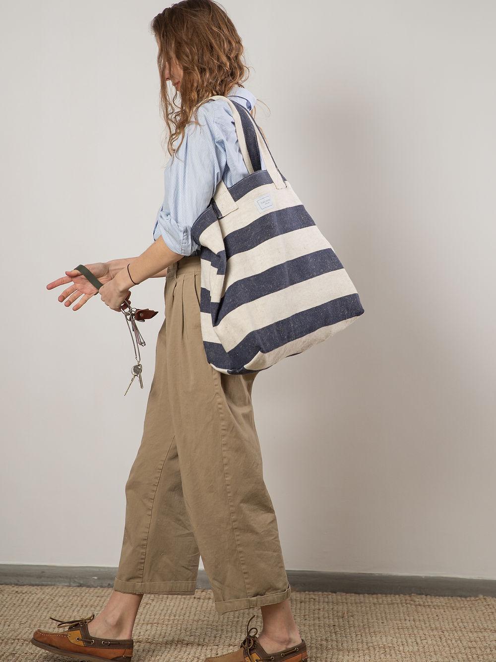 BEACH BAG - Reclaimed stripe canvas - ROODS PROJECT
