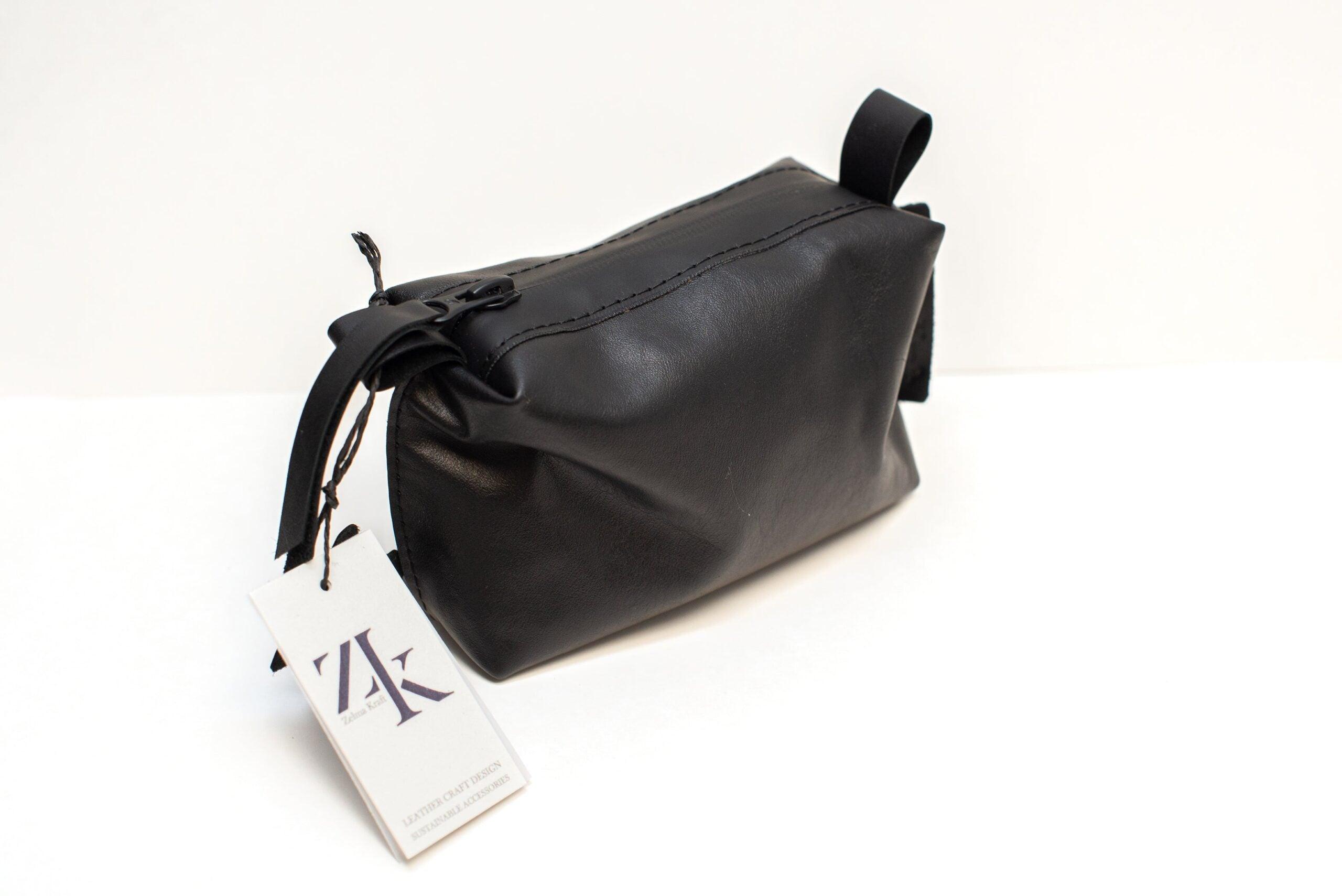 Leather Cosmetic Bag, Black - Small - ROODS PROJECT