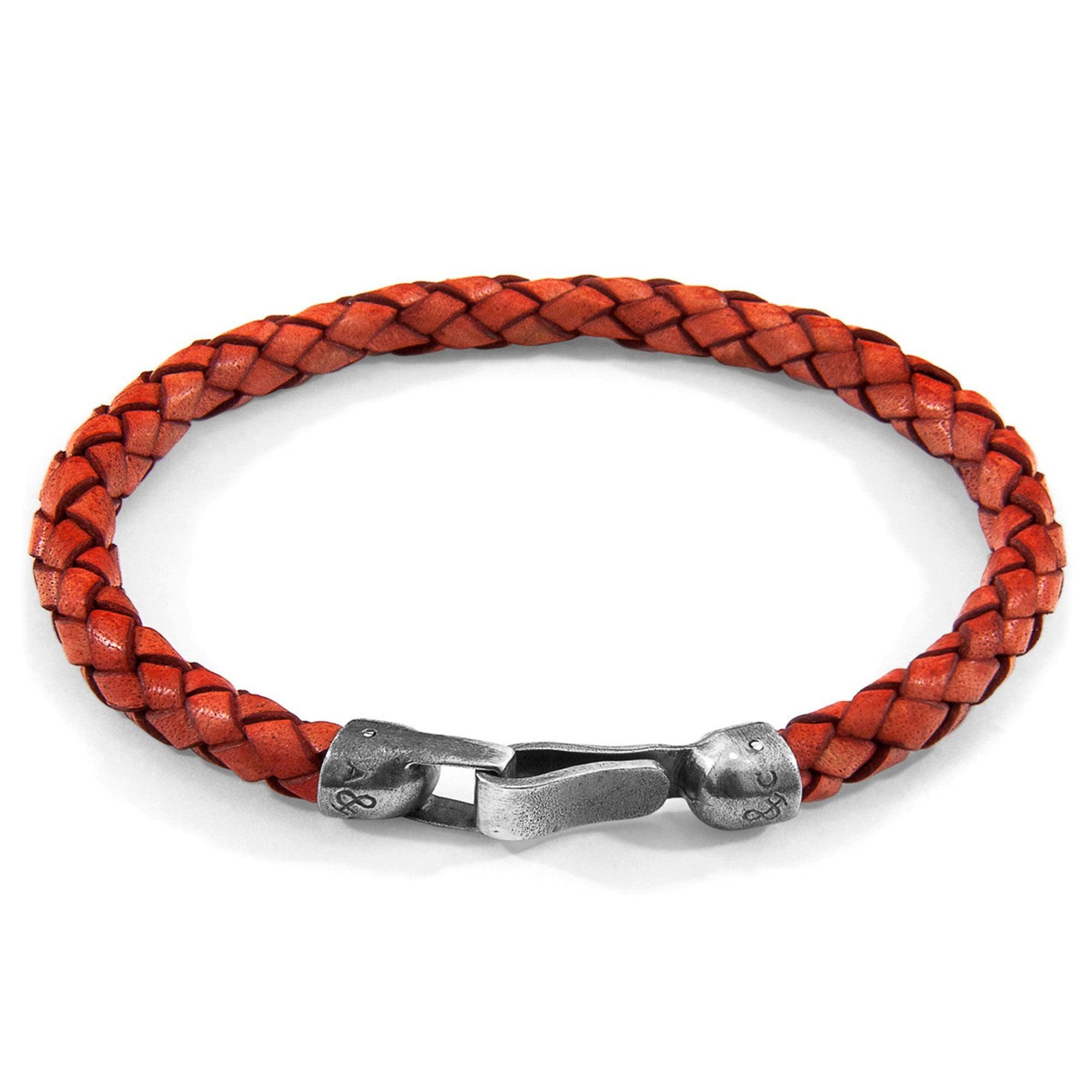 Leather Bracelet Skye Silver and Braided - Amber Red - ROODS PROJECT