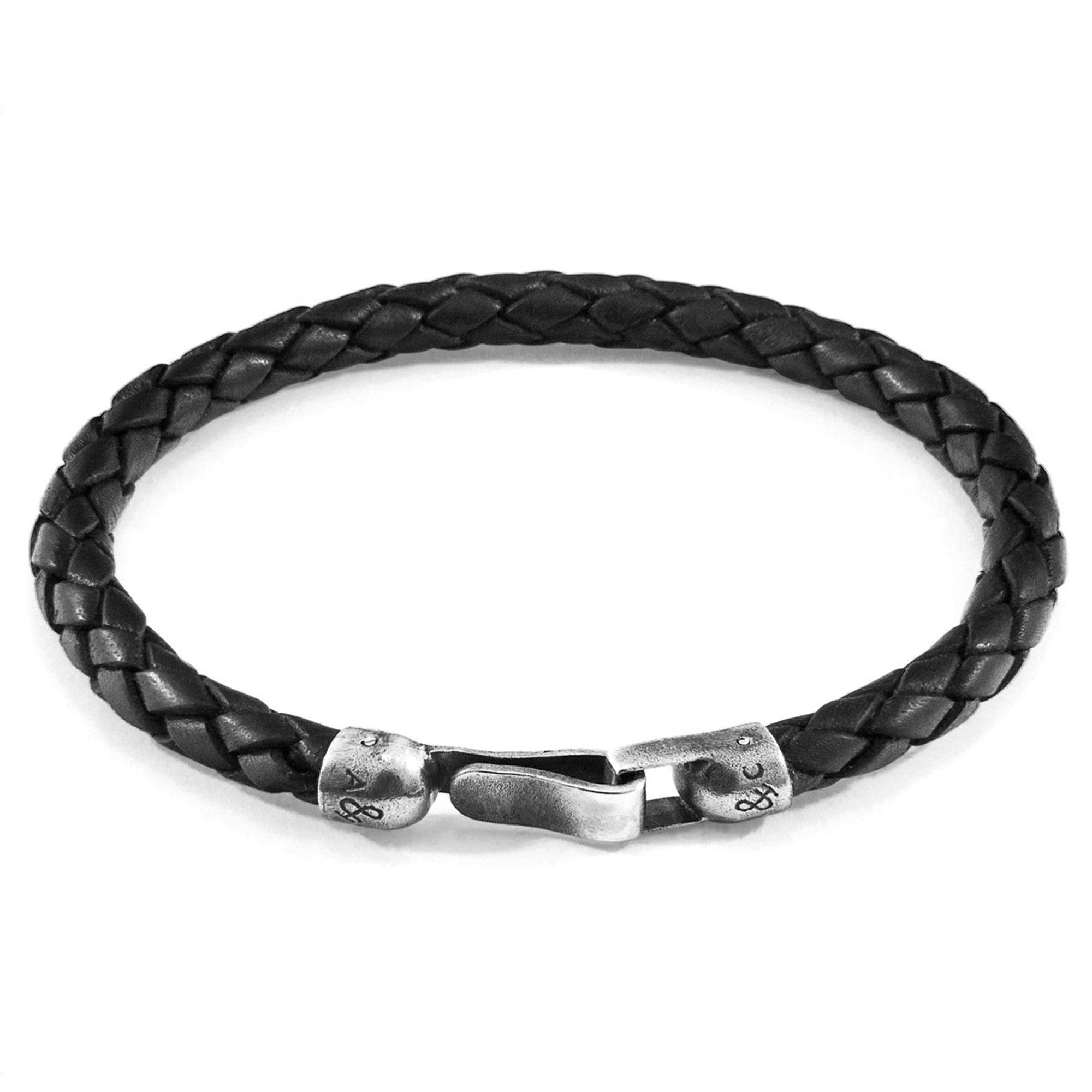 Leather Bracelet Skye Silver and Braided - Midnight Black - ROODS PROJECT