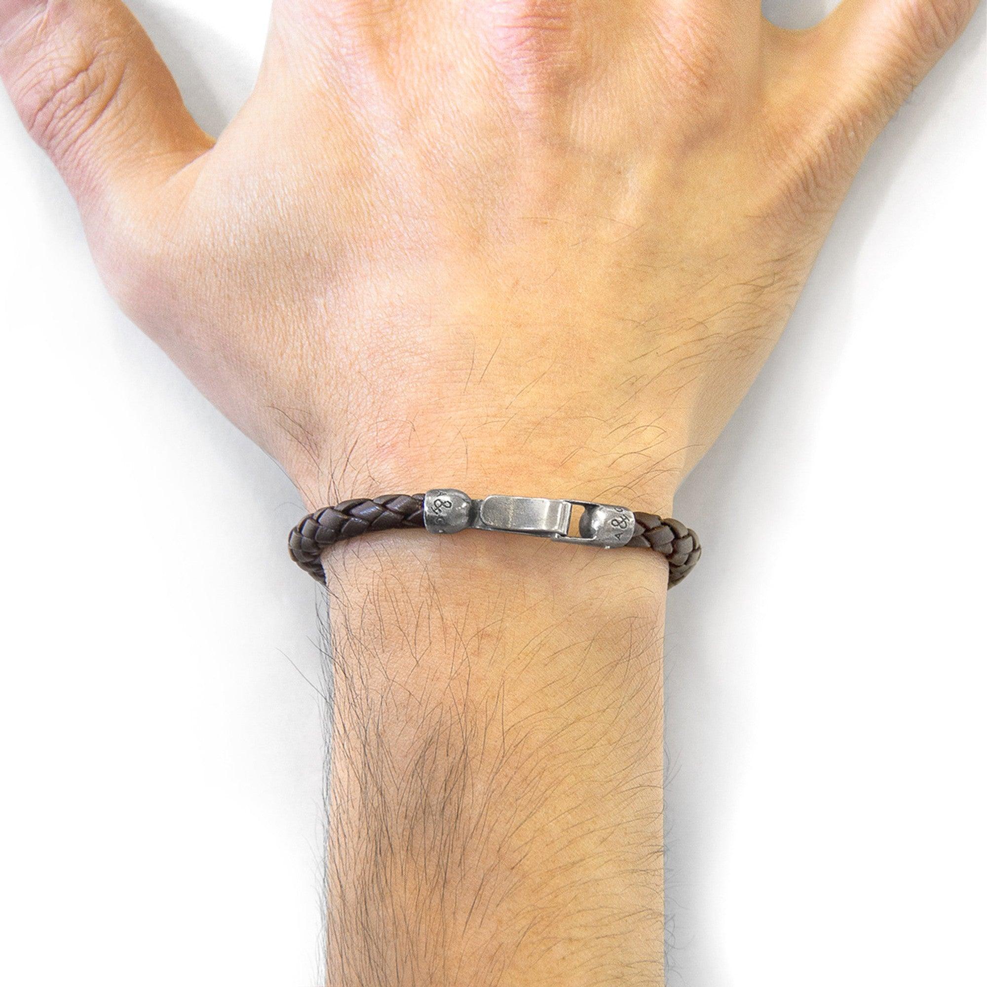 Leather Bracelet Skye Silver and Braided - Cacao Brown - ROODS PROJECT
