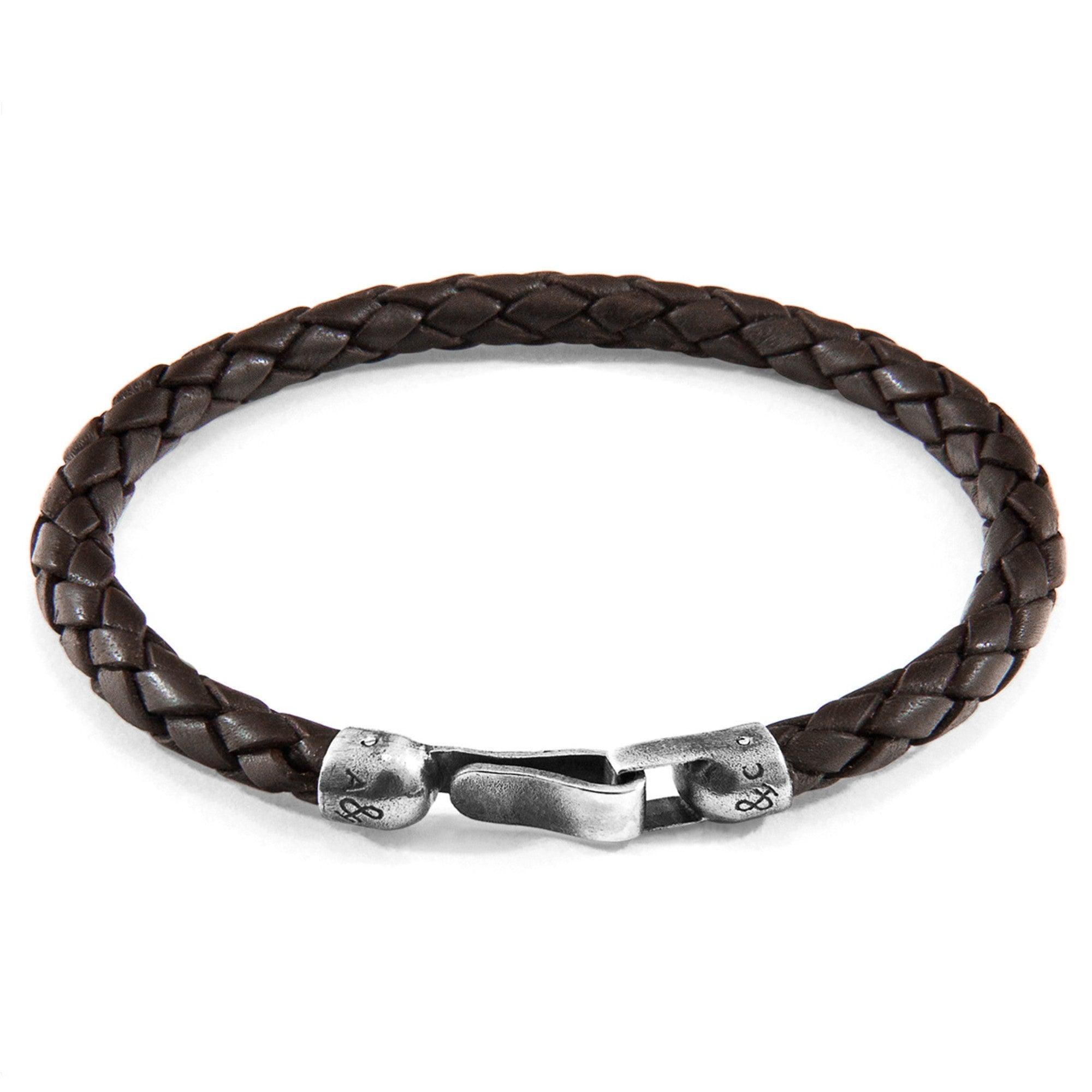 Leather Bracelet Skye Silver and Braided - Cacao Brown - ROODS PROJECT