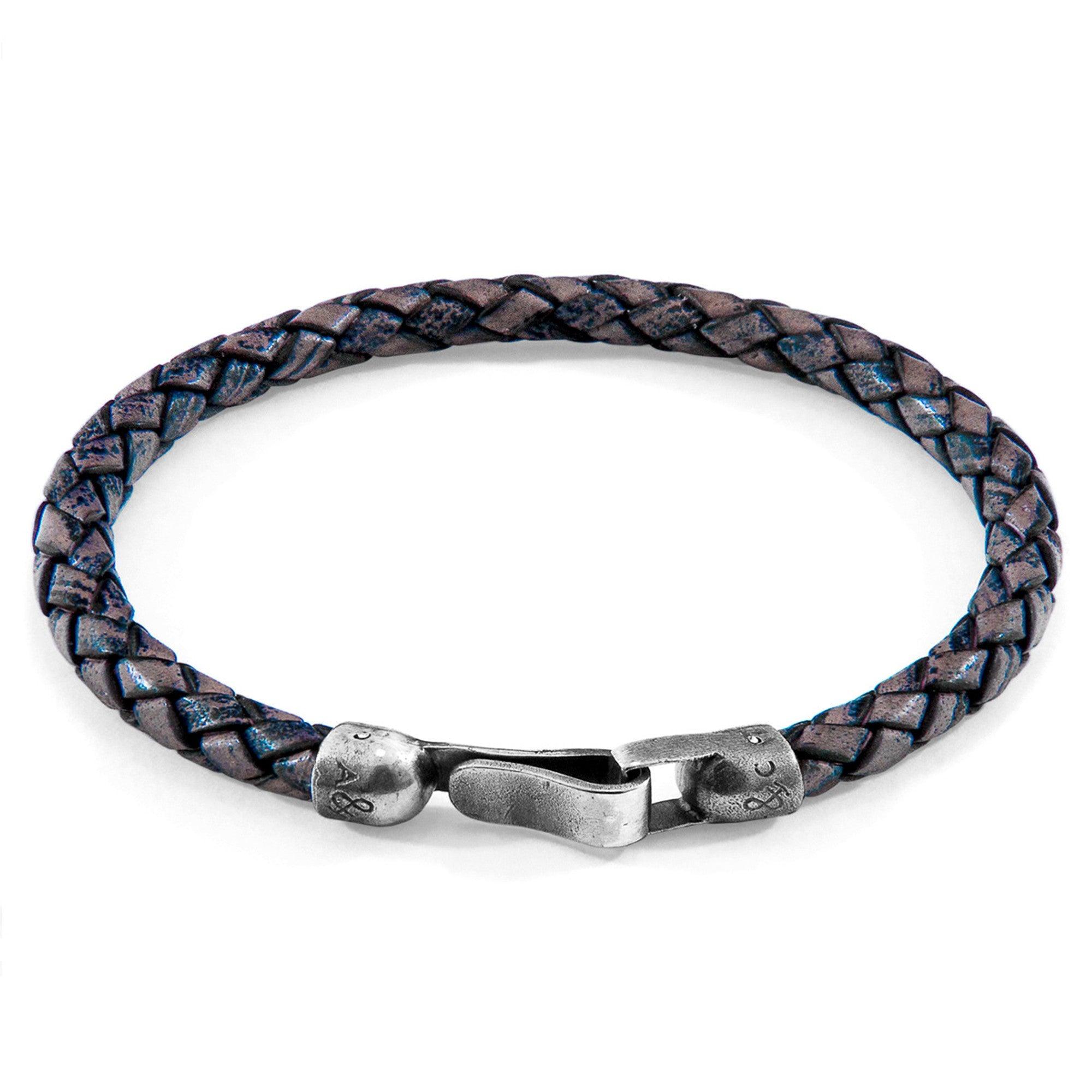 Leather Bracelet Skye Silver and Braided - Indigo Blue - ROODS PROJECT