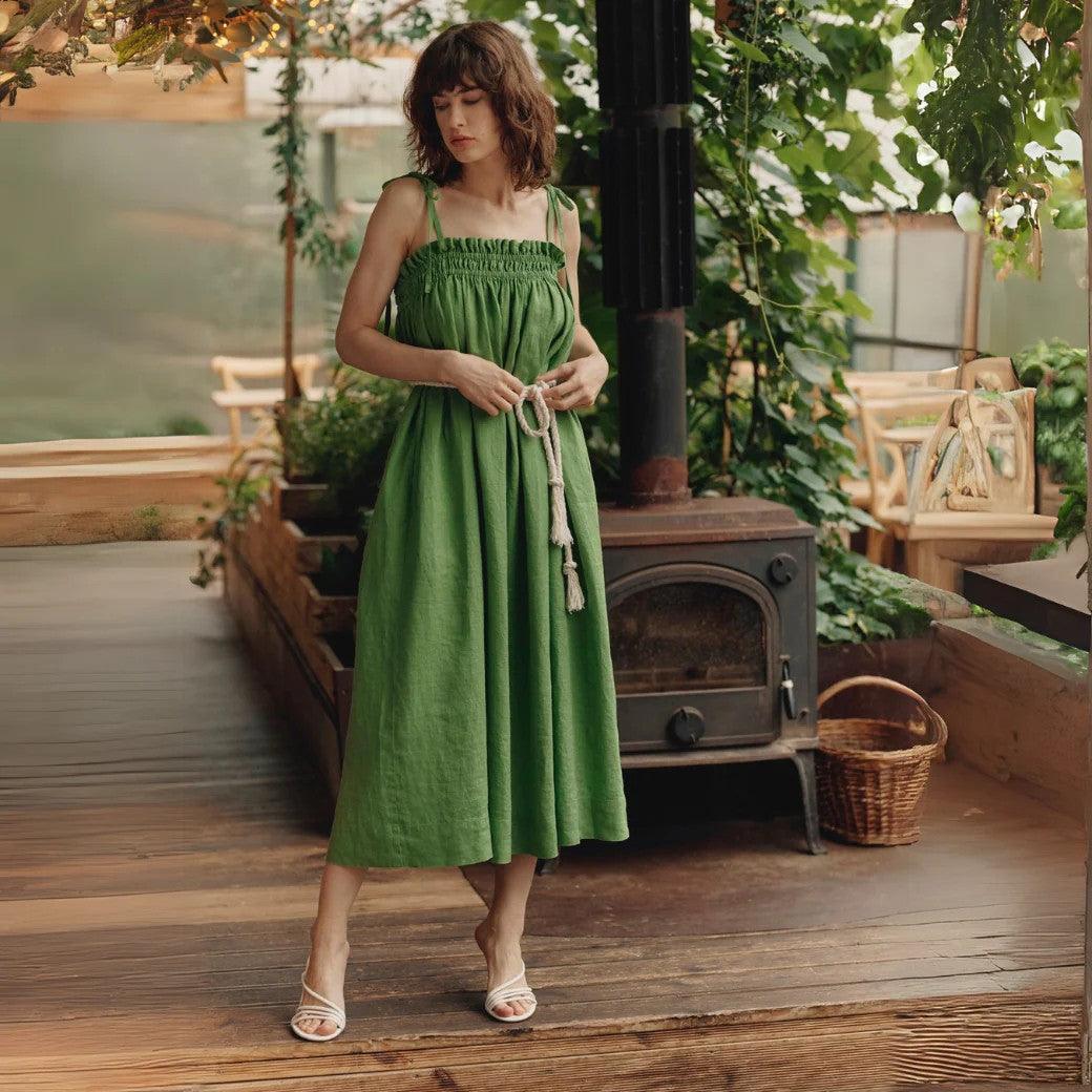 Linen Ballade Dress - Foliage Green - ROODS PROJECT