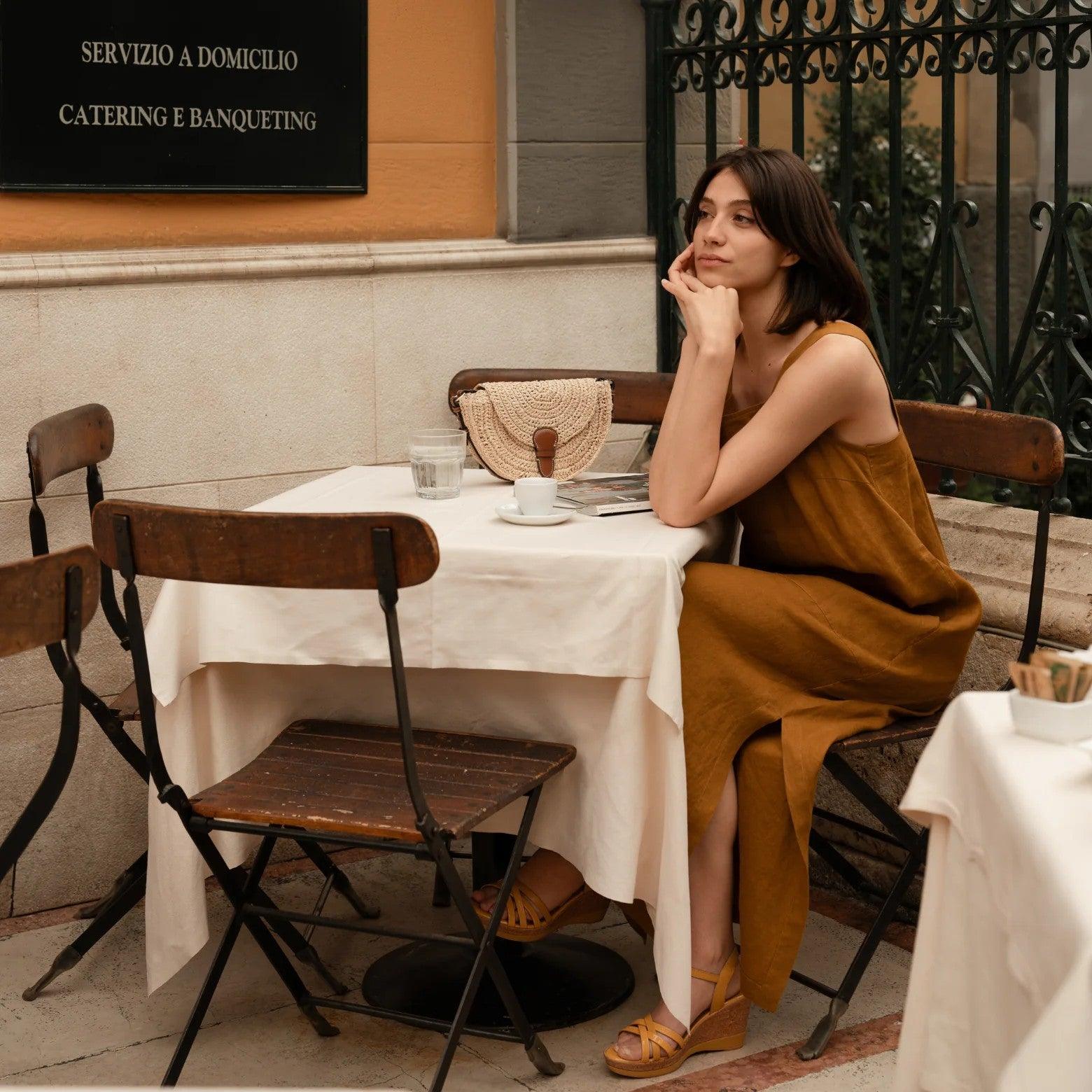 Linen Fugue Dress - Bronze - ROODS PROJECT