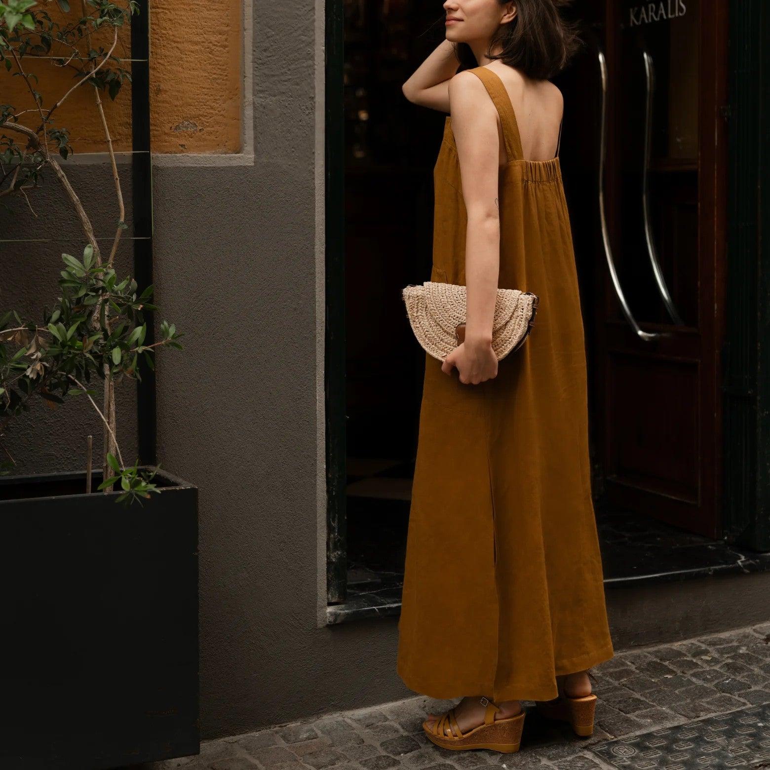 Linen Fugue Dress - Bronze - ROODS PROJECT