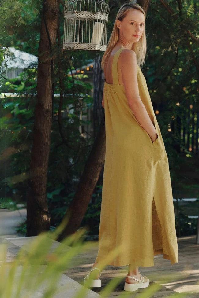 Linen Fugue Dress - Lemon Curry - ROODS PROJECT