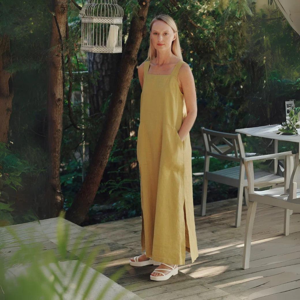 Linen Fugue Dress - Lemon Curry - ROODS PROJECT
