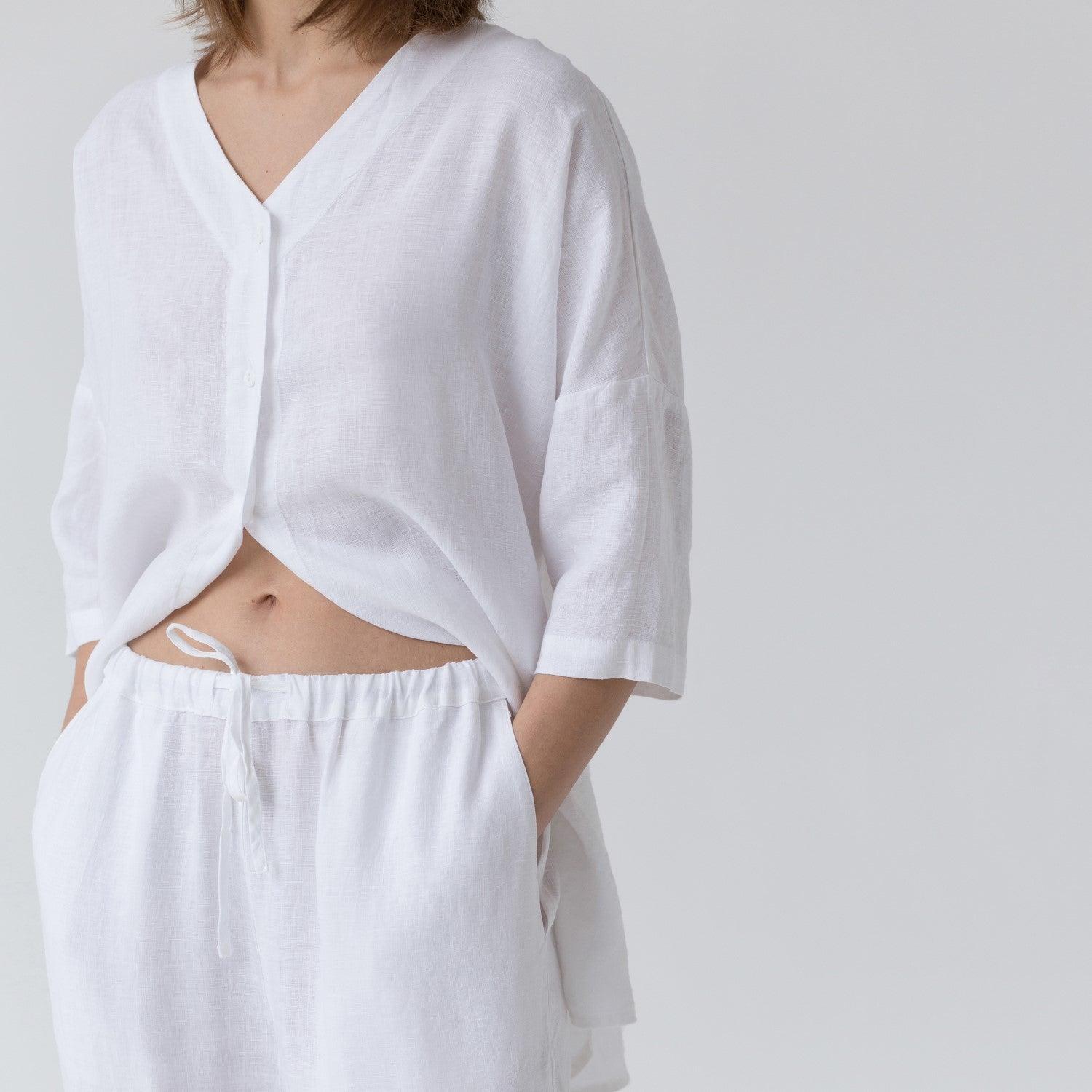 Linen Primrose Loungewear Set - Optical White - ROODS PROJECT