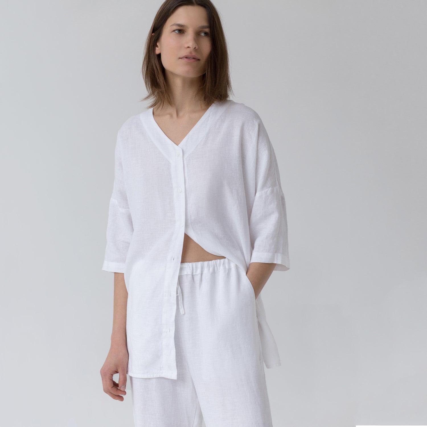 Linen Primrose Loungewear Set - Optical White - ROODS PROJECT