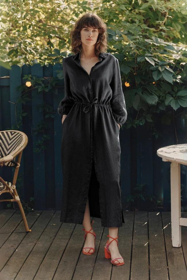 Linen Rhapsody Dress - Black - ROODS PROJECT