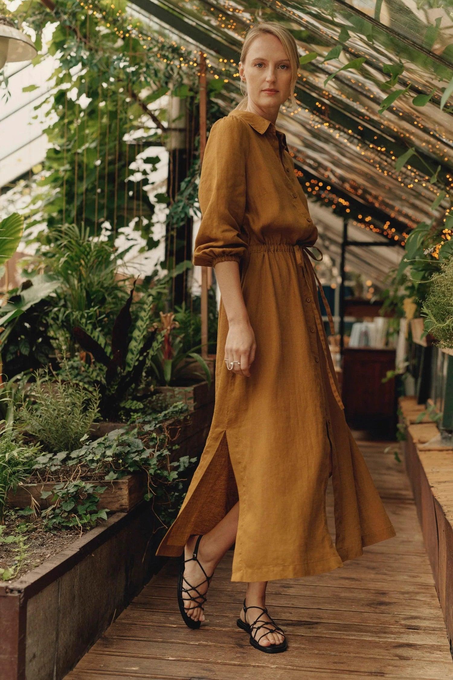 Linen Rhapsody Dress - Bronze - ROODS PROJECT