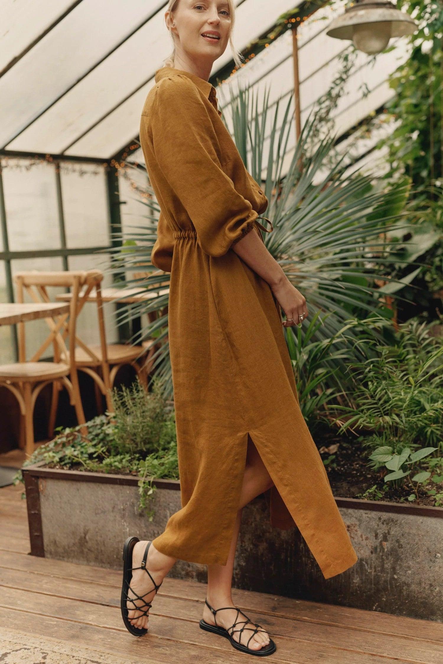 Linen Rhapsody Dress - Bronze - ROODS PROJECT