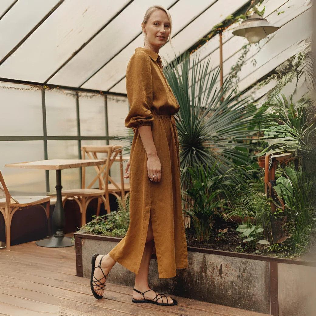 Linen Rhapsody Dress - Bronze - ROODS PROJECT