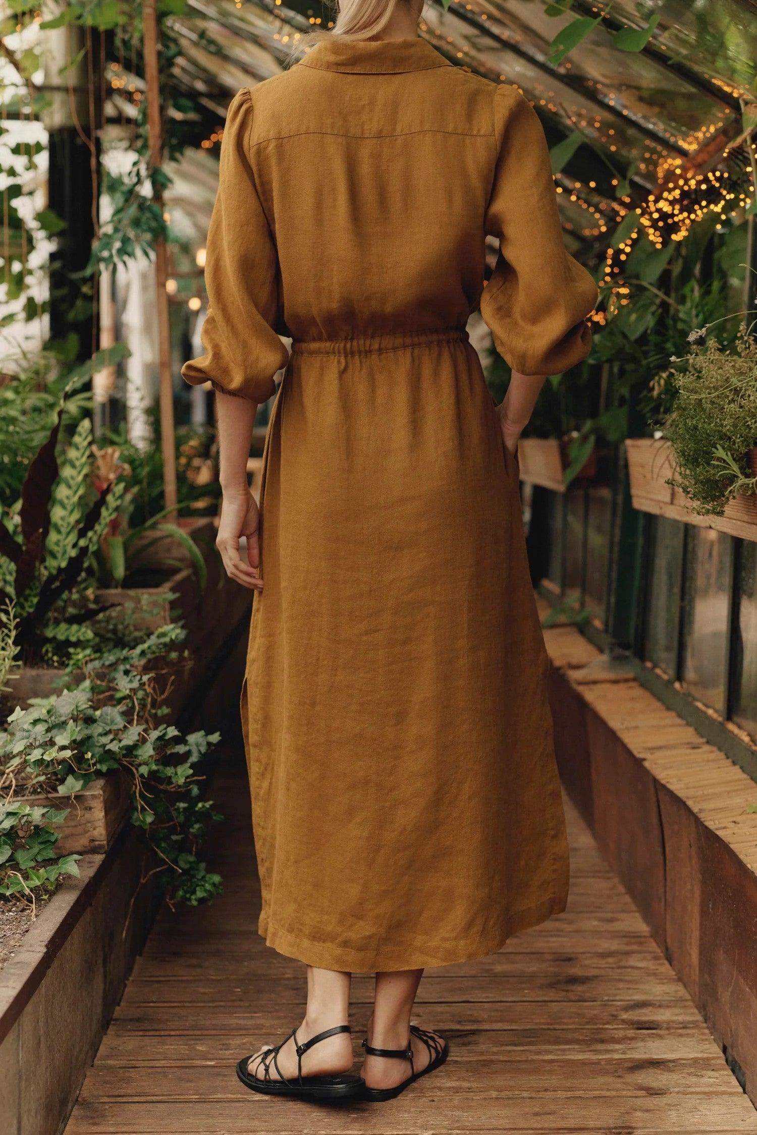 Linen Rhapsody Dress - Bronze - ROODS PROJECT