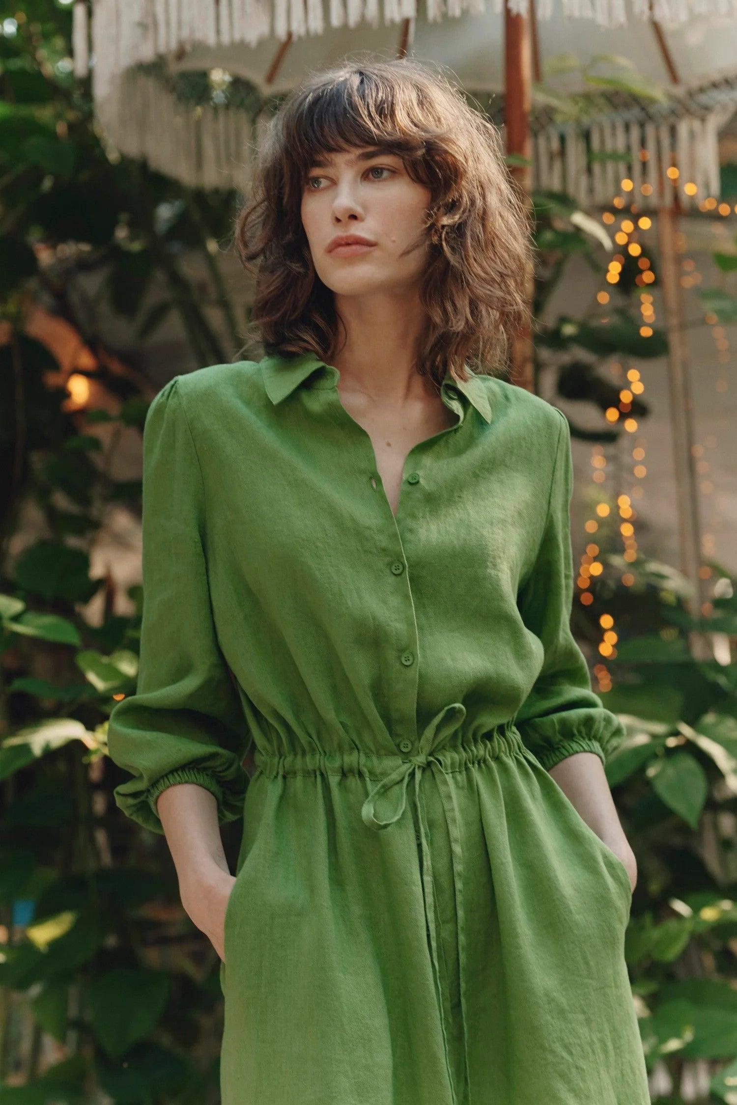 Linen Rhapsody Dress - Foliage Green - ROODS PROJECT