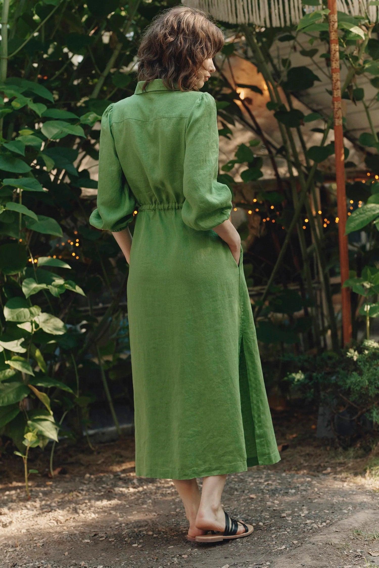 Linen Rhapsody Dress - Foliage Green - ROODS PROJECT