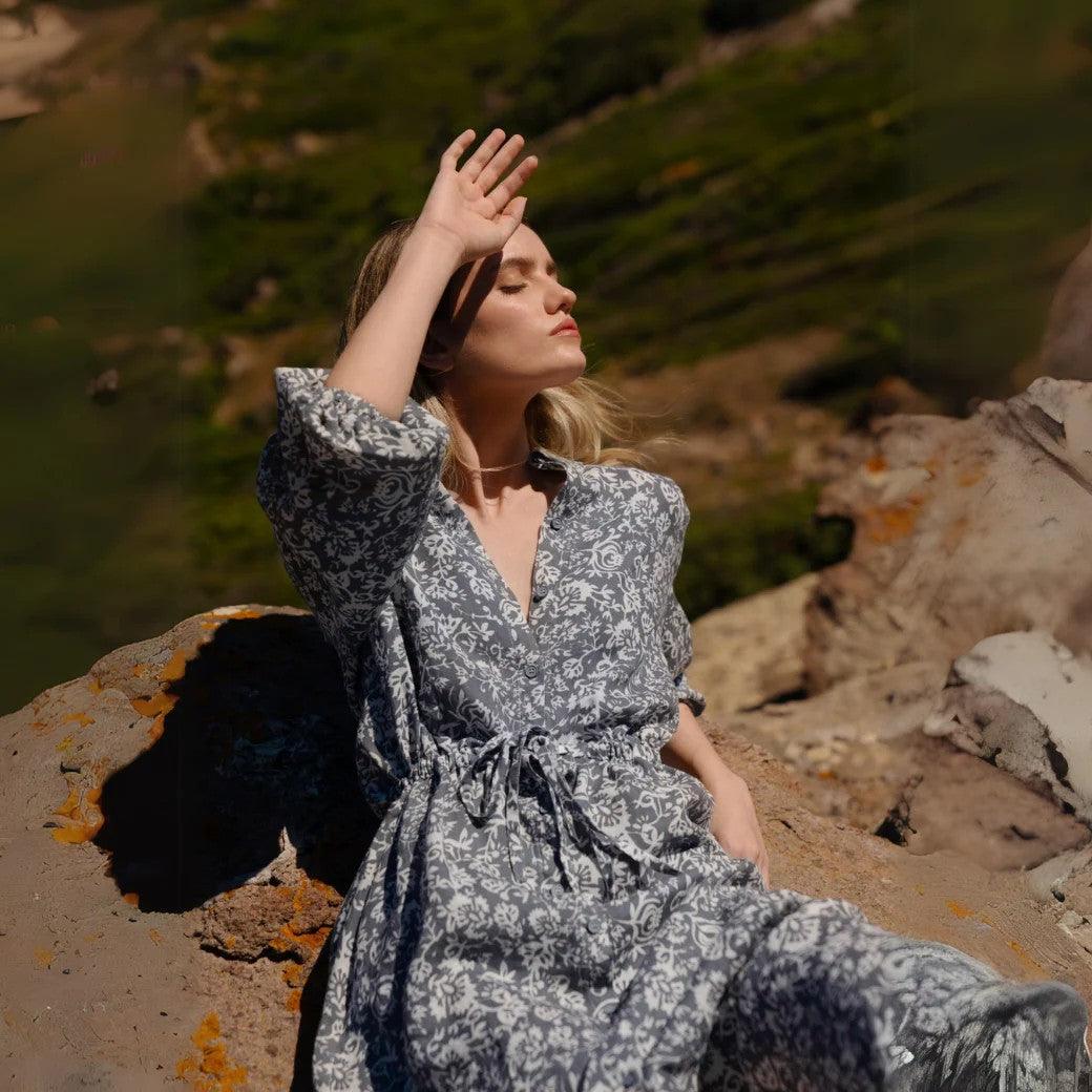 Linen Rhapsody Dress - Porcelain Flowers - ROODS PROJECT