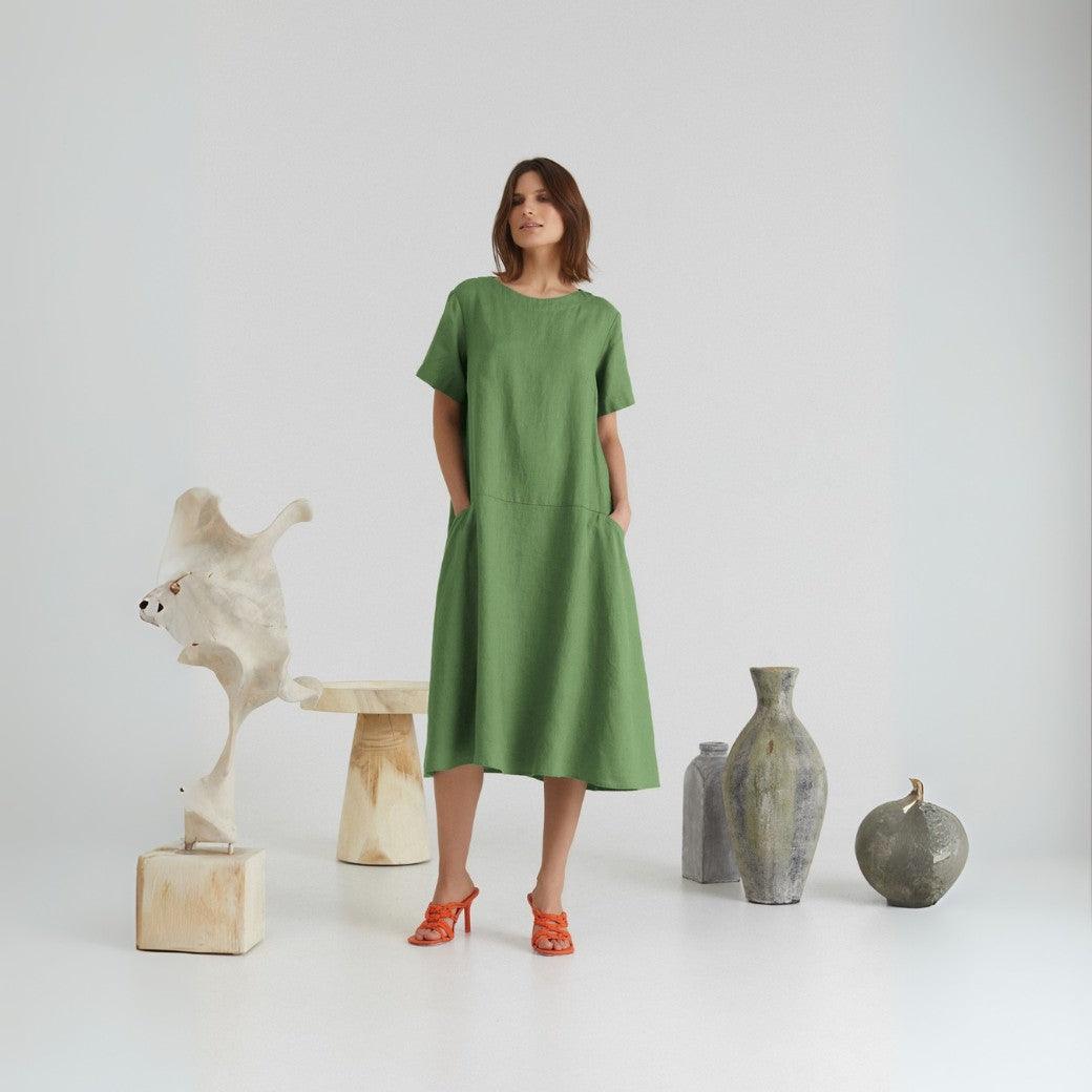 Linen Speedwell Dress - Green - ROODS PROJECT