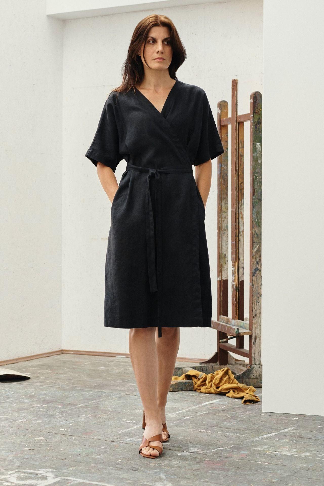 Linen Vine Dress - Black - ROODS PROJECT