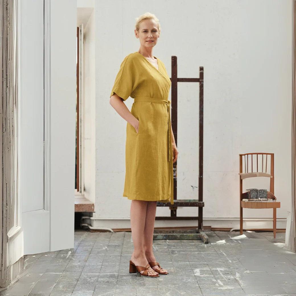 Linen Vine Dress - Lemon Curry - ROODS PROJECT