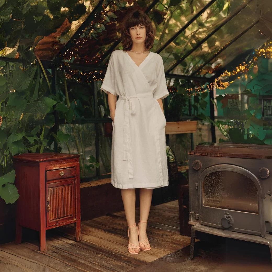 Linen Vine Dress - Optical White - ROODS PROJECT