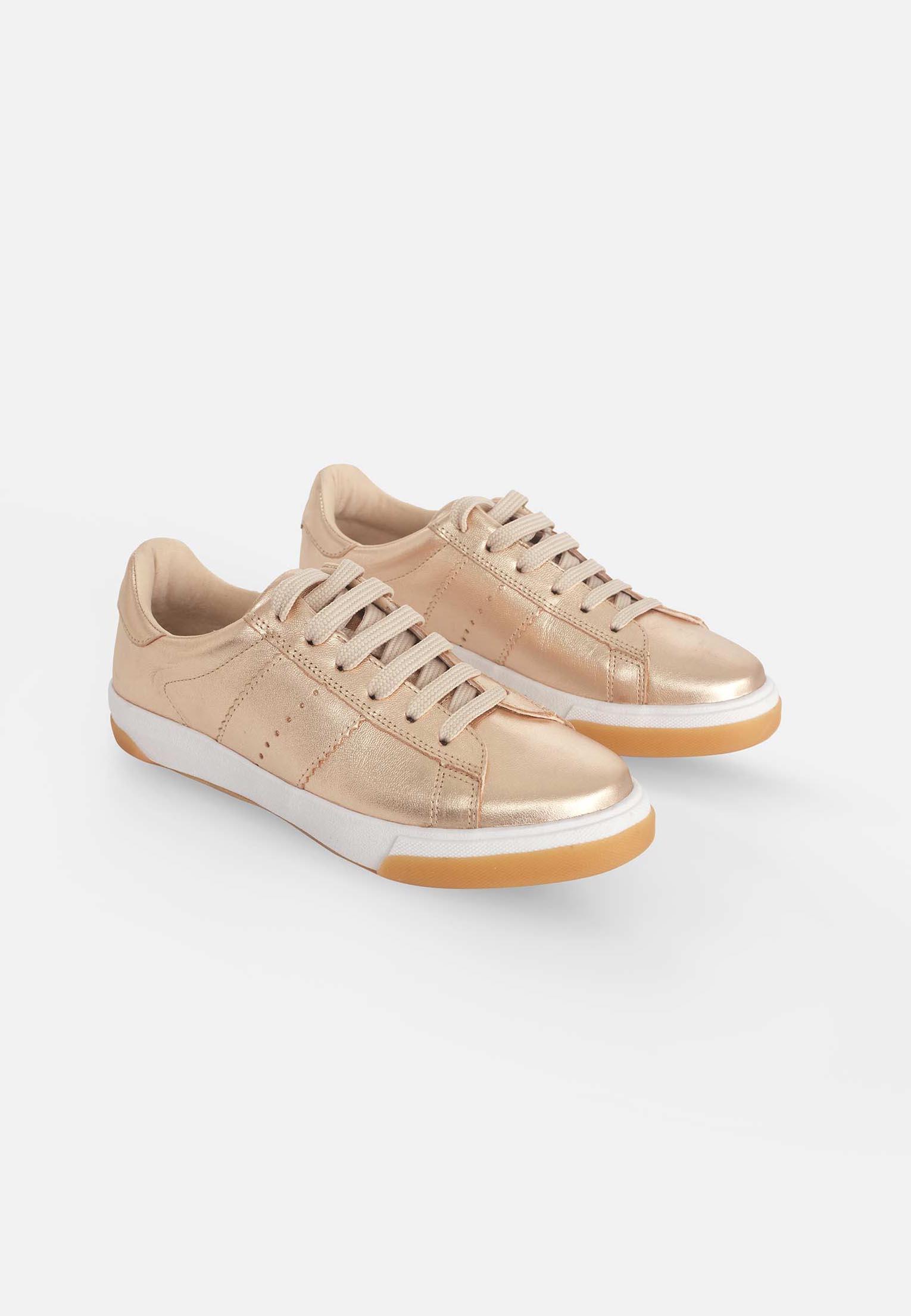 Women's Leather Sneakers - Metallic Golden - ROODS PROJECT