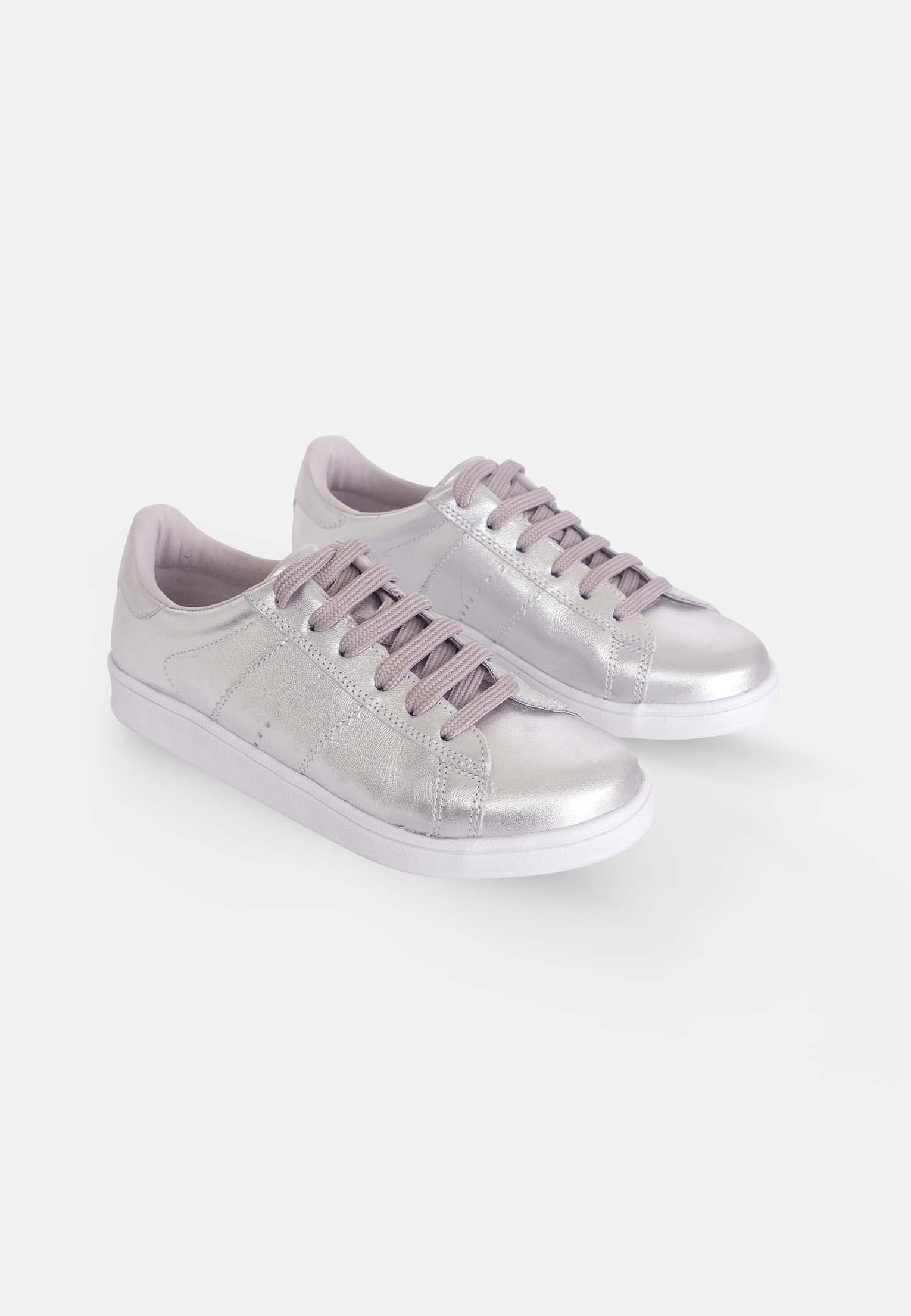 Women's Leather Sneakers - Metallic Silver - ROODS PROJECT