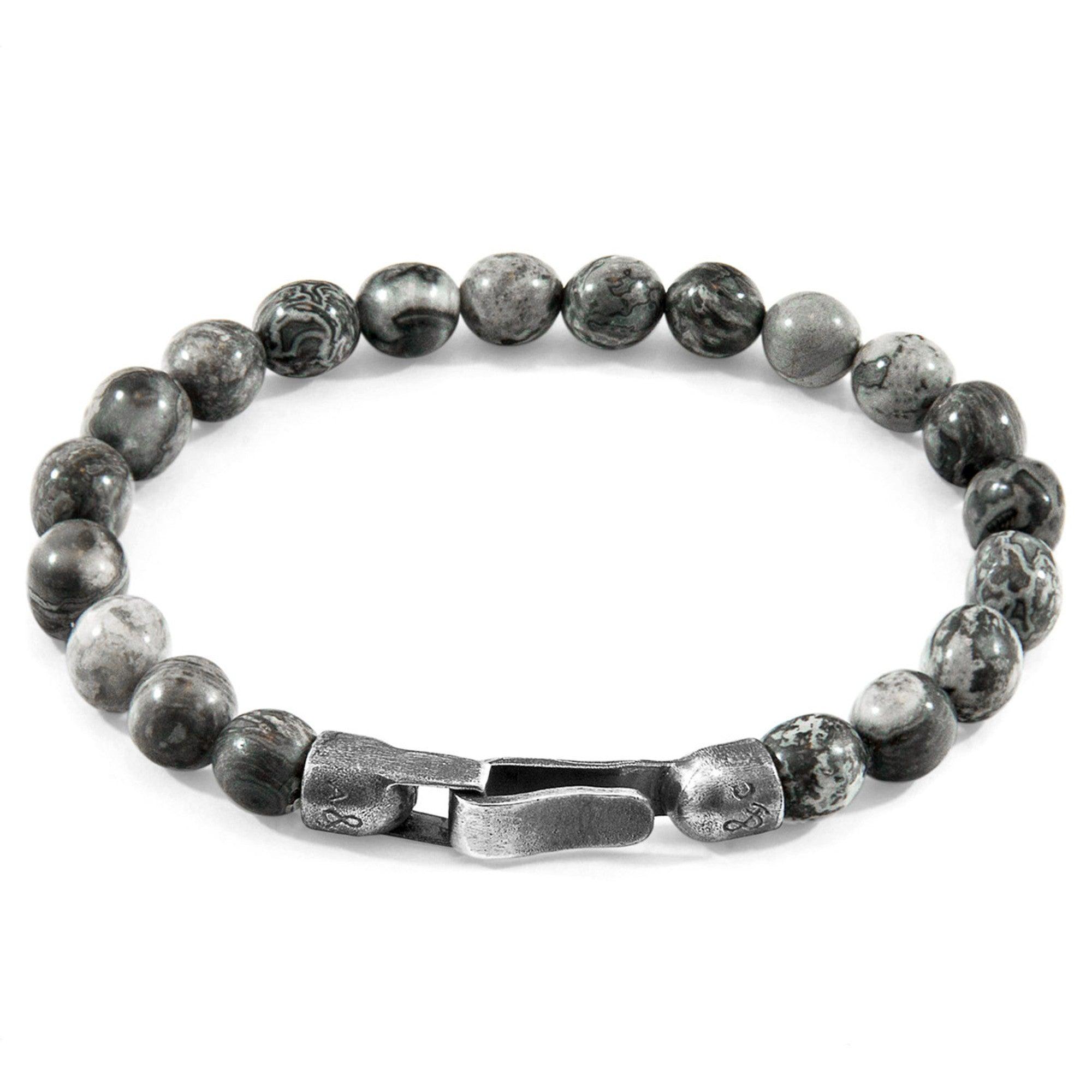 Nachi Silver and Stone Beaded Bracelet - Grey Jasper - ROODS PROJECT