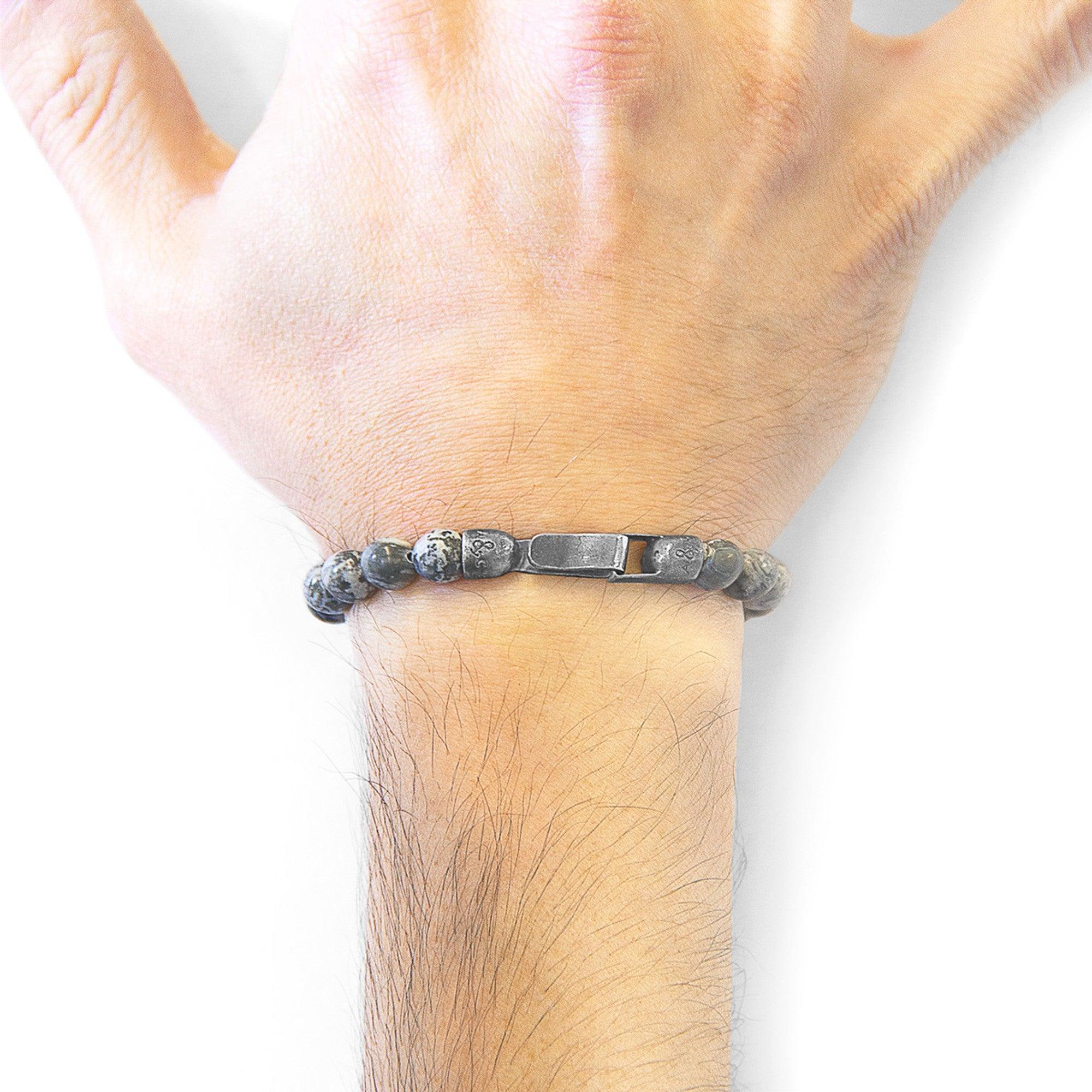 Nachi Silver and Stone Beaded Bracelet - Grey Jasper - ROODS PROJECT