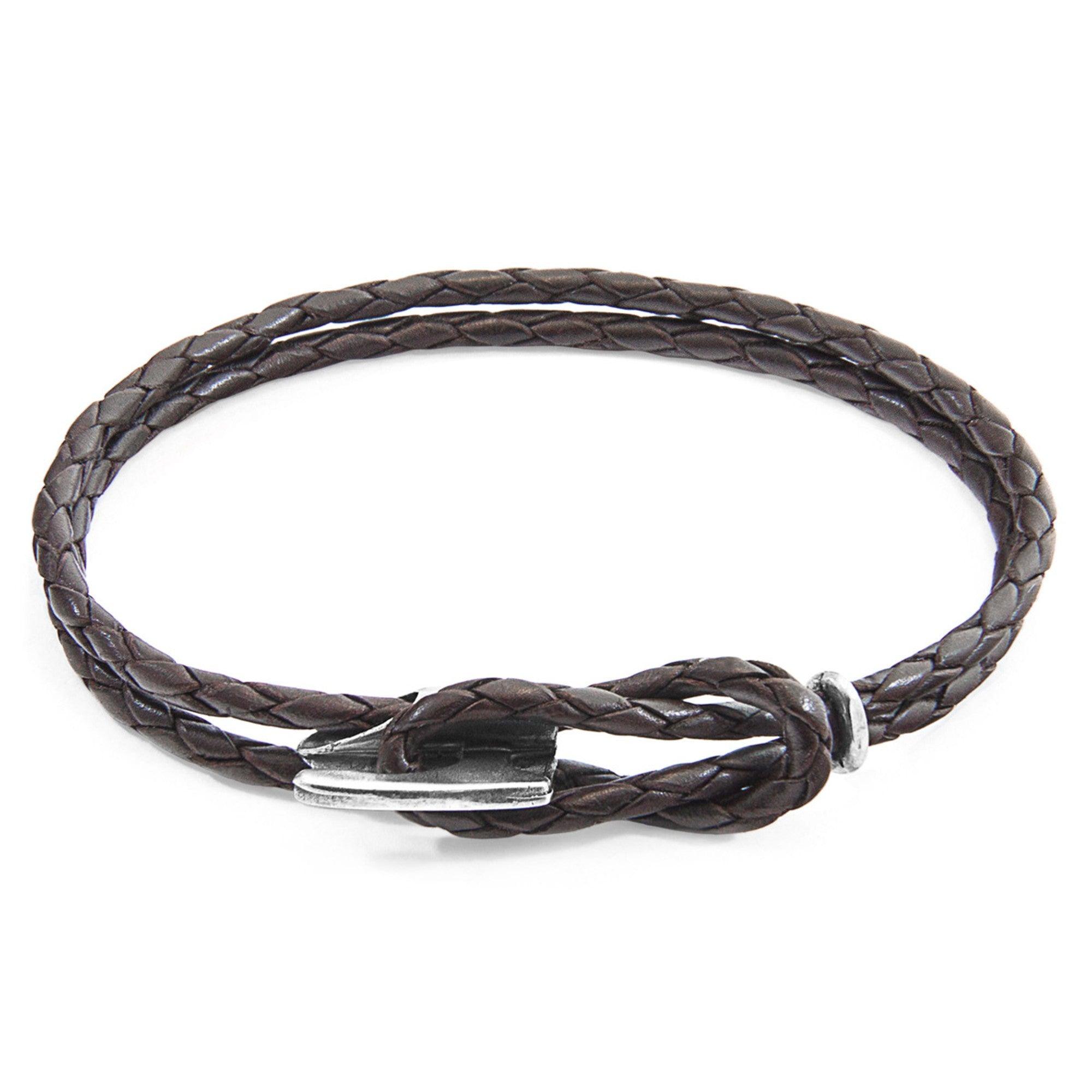 Padstow Silver and Braided Leather Bracelet - Dark Brown - ROODS PROJECT