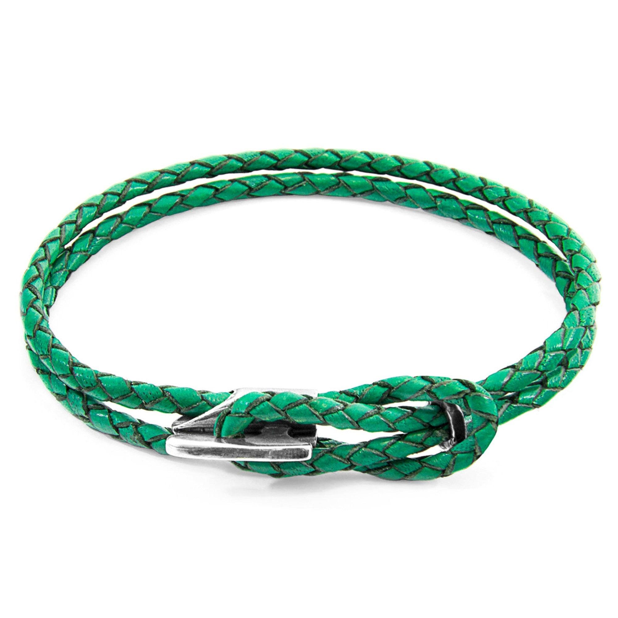 Padstow Silver and Braided Leather Bracelet - Fern Green - ROODS PROJECT